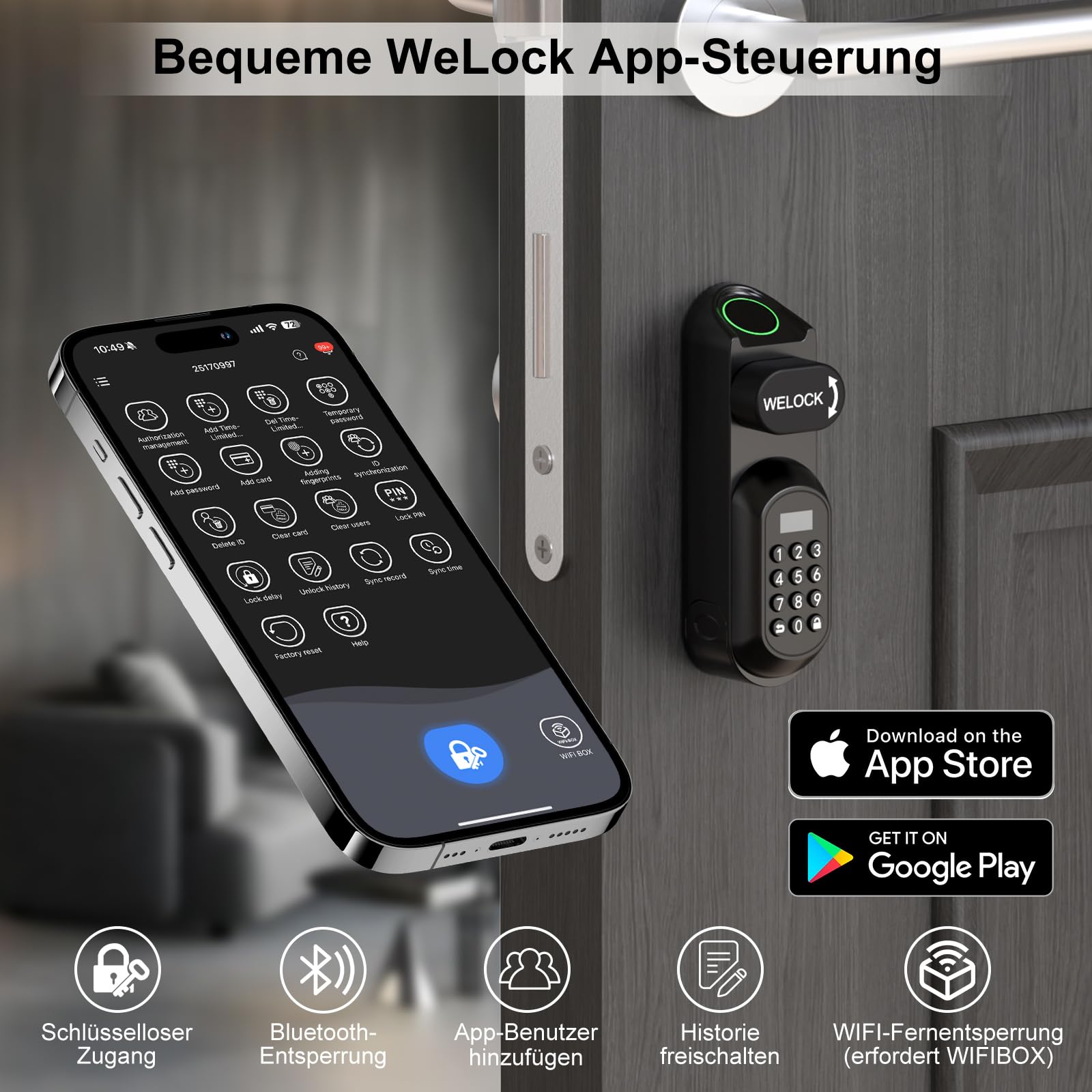 WELOCK U81 Cerradura de puerta con huella dactilar, contraseña, inteligente, con aplicación y tarjeta RFID, pieza de repuesto para llave mecánica, cerradura electrónica para puerta de perfil de 50-90