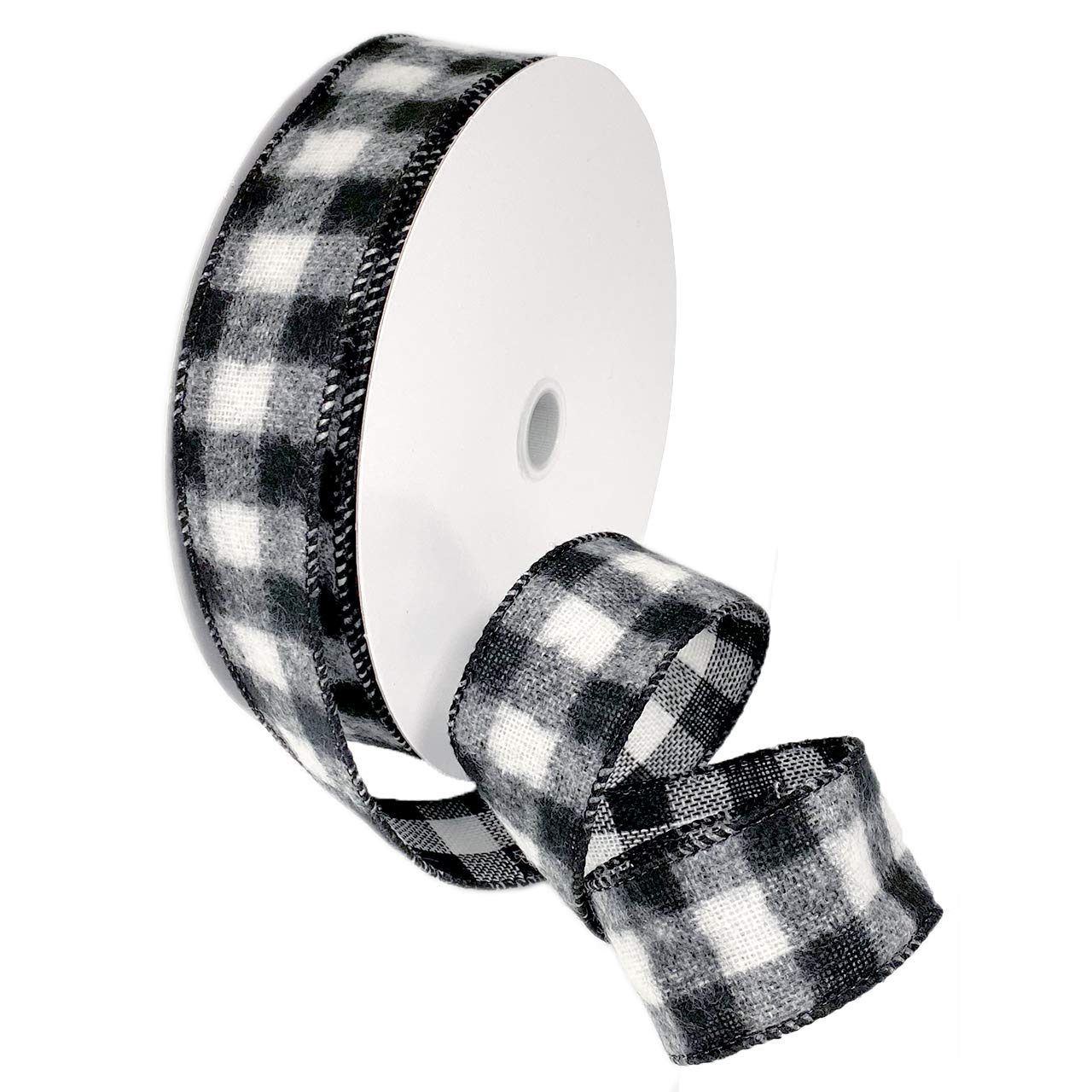 Ruban à carreaux avec fil de fer 3,8cm mercerie loisirs créatifs blanc noir