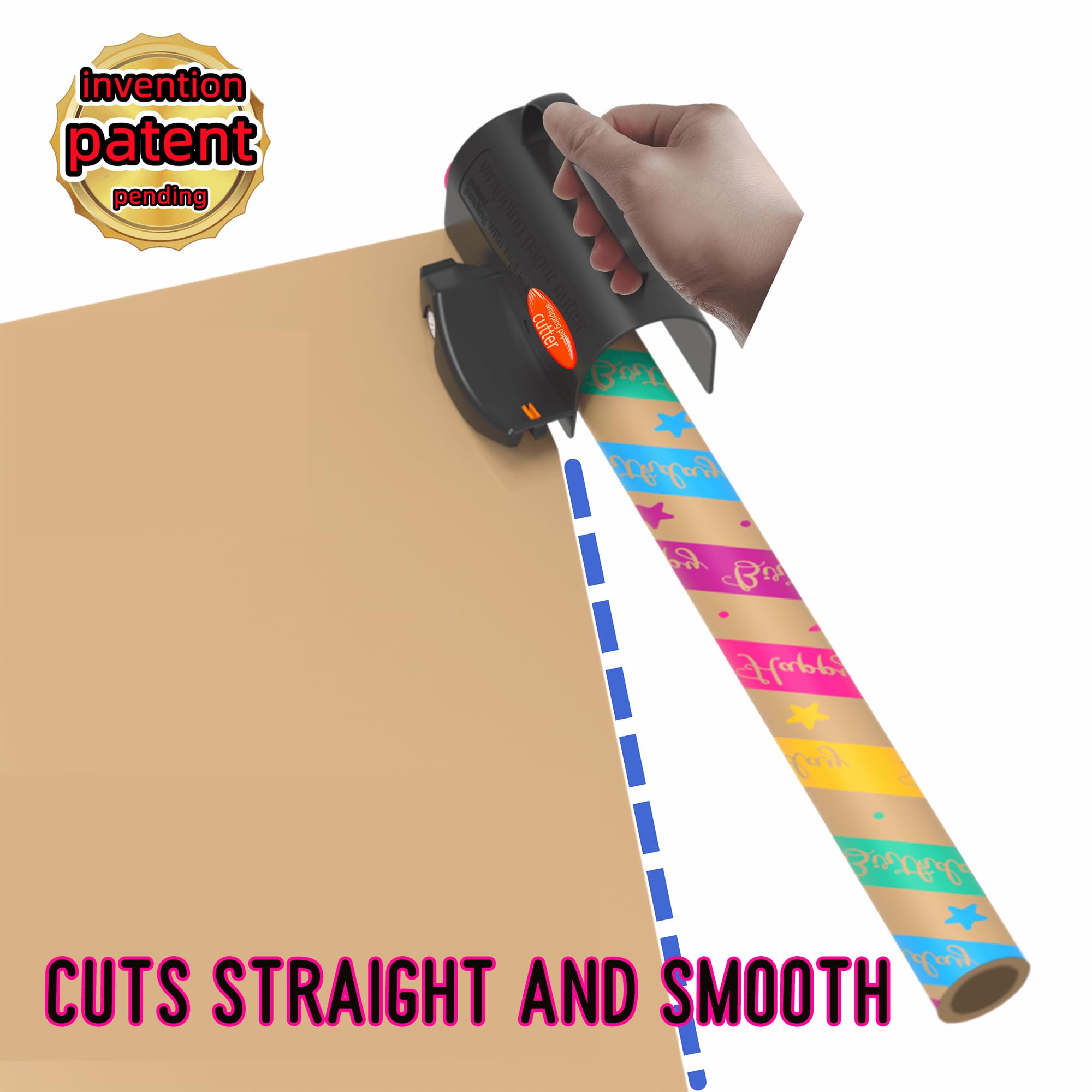 Coupe Papier Cadeau Rouleau,1 Pièces Coupe Papier D'emballage, avec 3 jeux de lames interchangeables,Wrapping Paper Gift Wrap Cutter, Pour les anniversaires, Noël et toutes sortes de fêtes