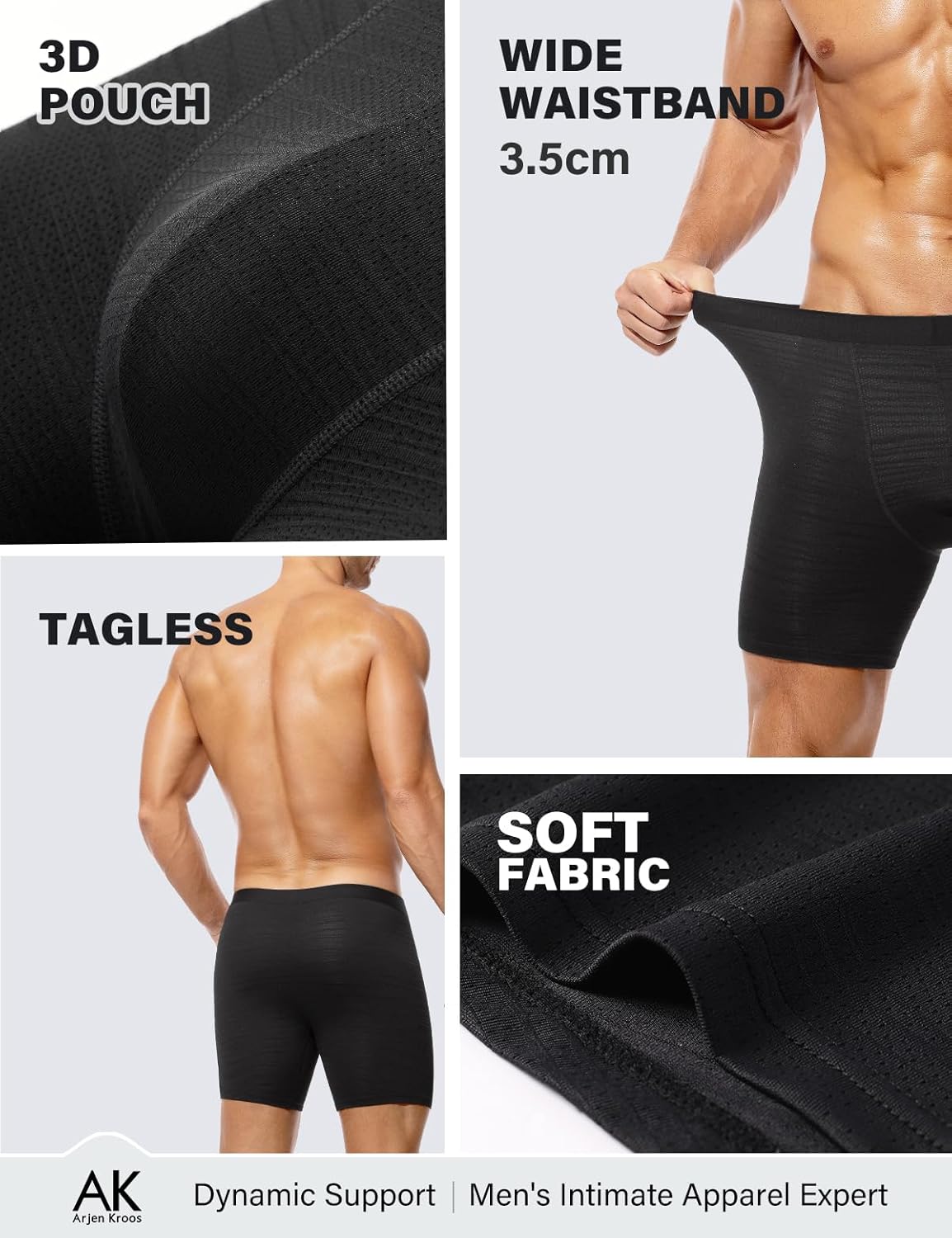 Arjen Kroos Men's Moisture Wicking Underwear Trunks Sexy Boxer Briefs for Men 3 Pack - Image 2