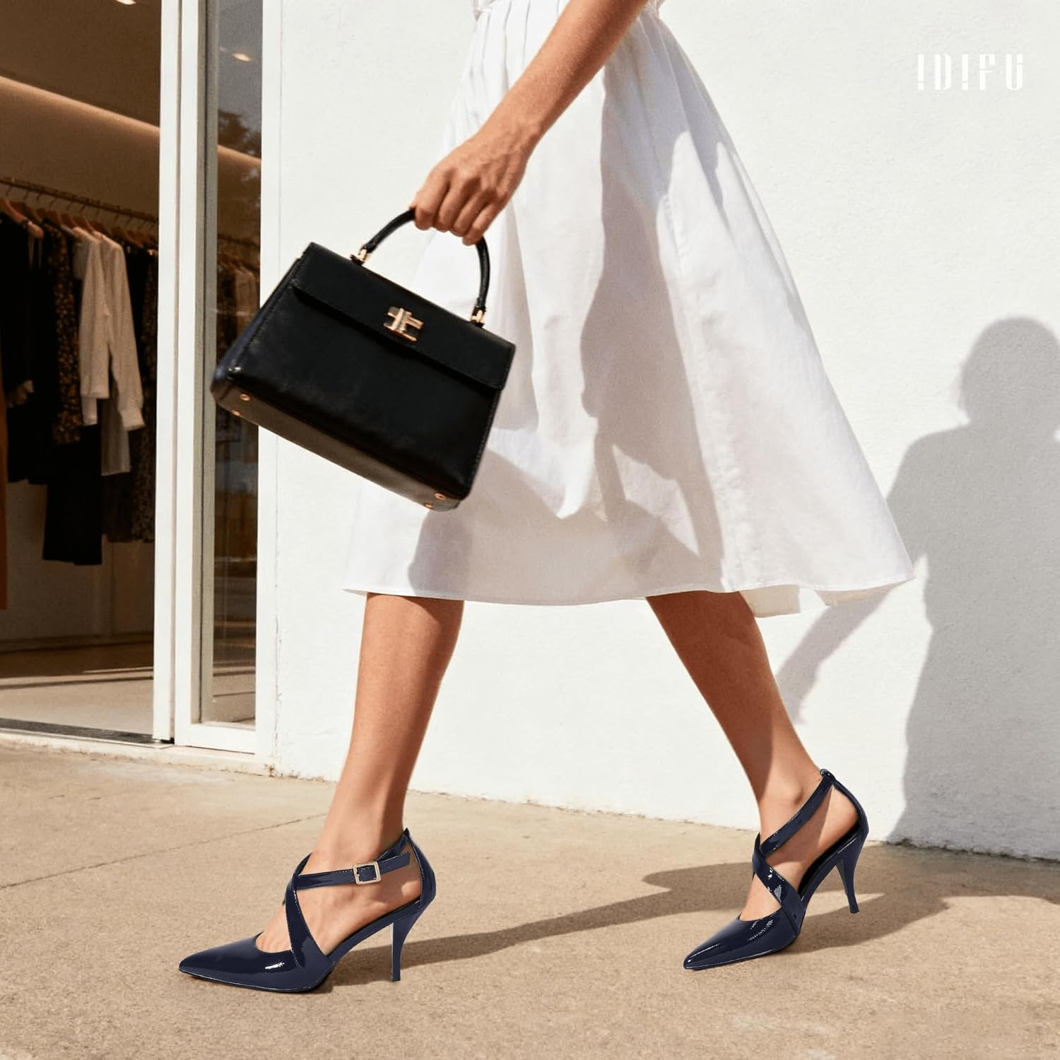 IDIFU IN3 Closed Toe Heels Pointed Toe Pumps Low Kitten Stiletto Crossed Ankle Strap Dress Shoes for Women Comfortable Wedding Bride Party Prom Office Dressy Trendy Fashion Sexy Pumps Shoes