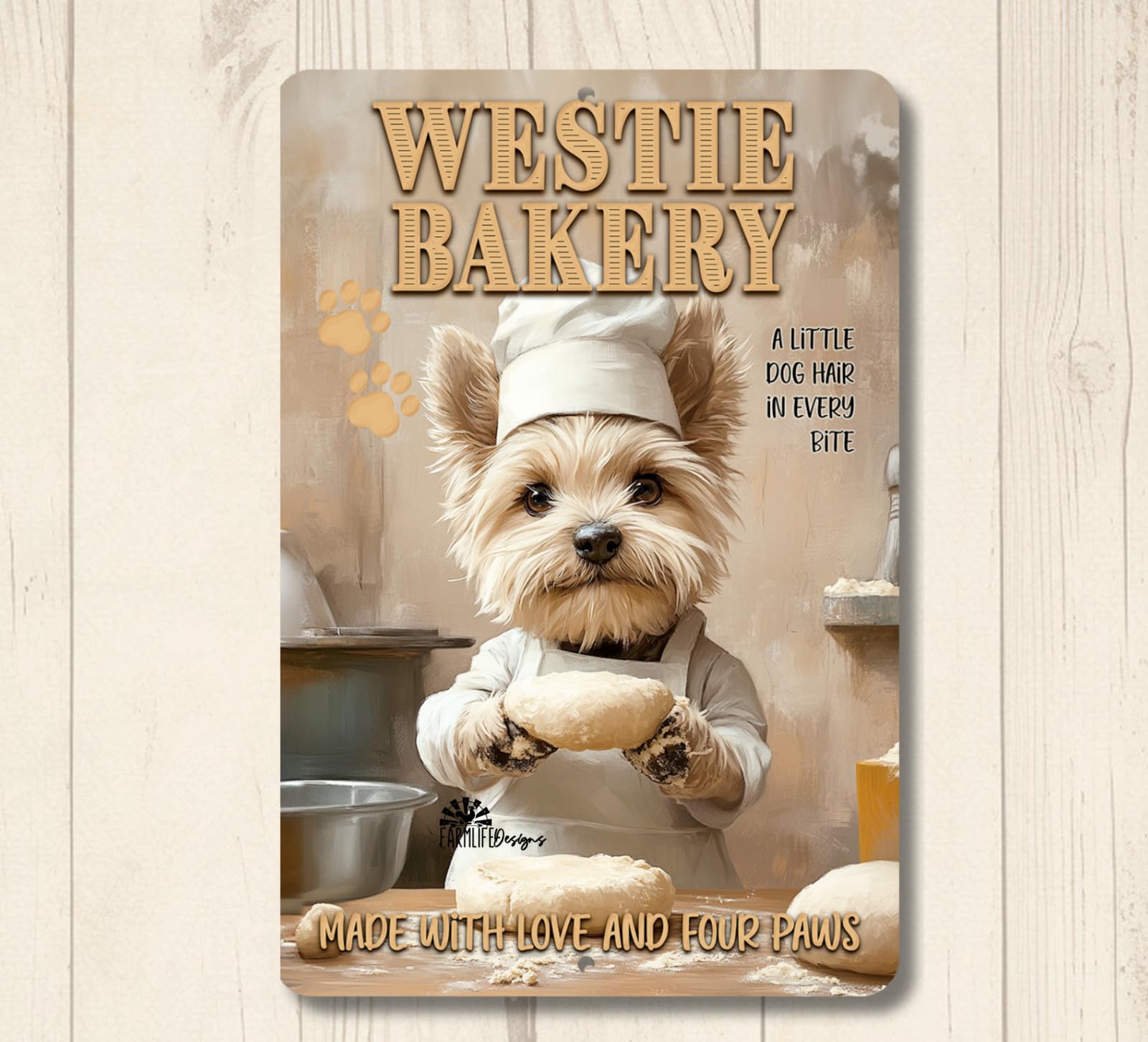 Westie Bakery baking dog chef west highland terrier funny metal tin wall art home decor