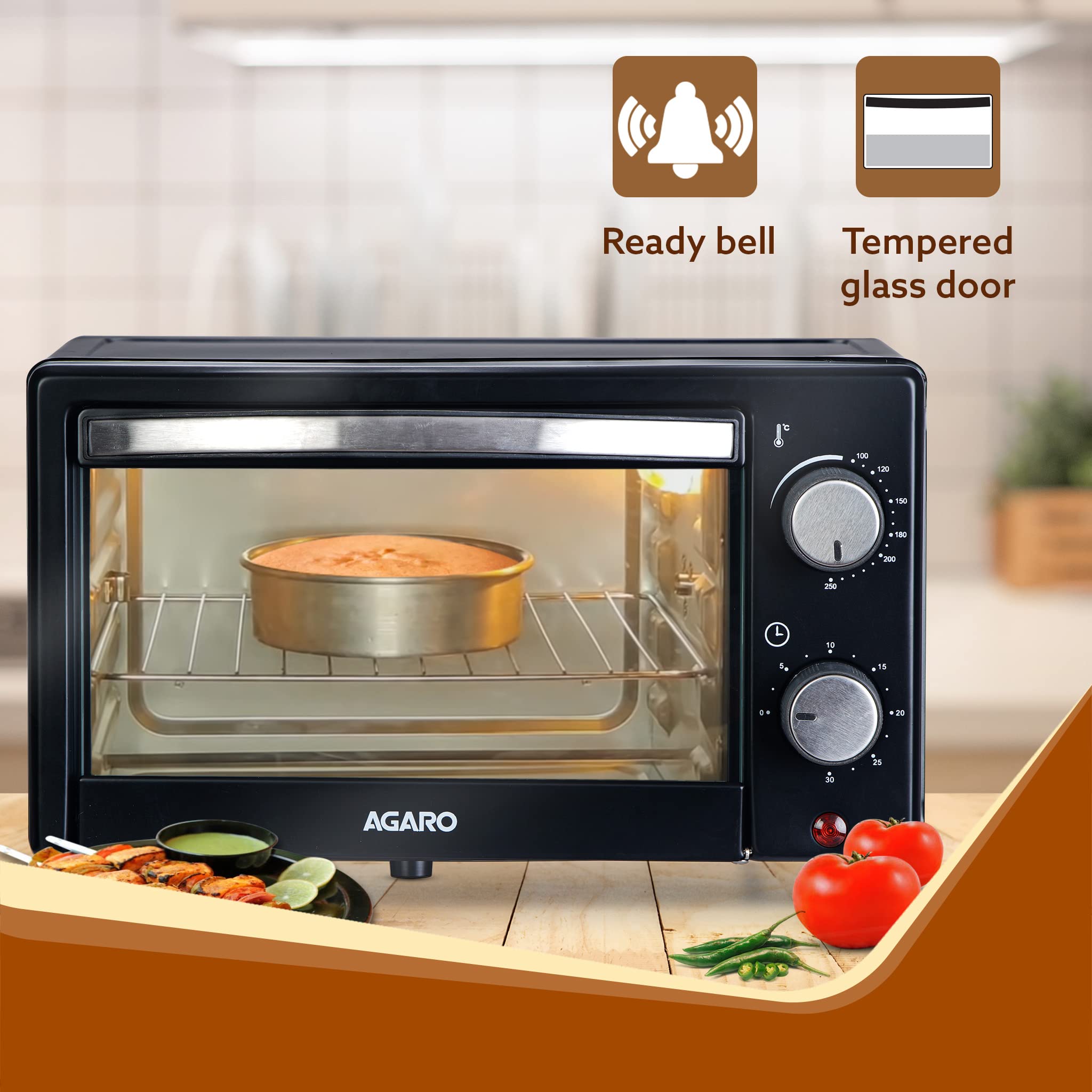AGARO Marvel 9L Oven Toaster Griller, Cake Baking, Grilling, Toasting, OTG, 800 Watts, (Black). 3