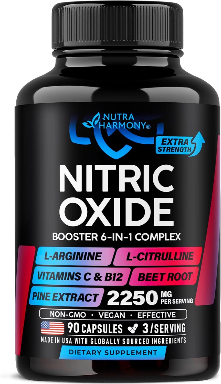 Nitric Oxide Supplement for Men & Women 2250 mg - Nitric Oxide Booster - Pine Bark | L-Arginine | L-Citrulline | Beet Root | Vitamin C & B12 - Muscles, Energy & Circulation - Made in USA, 90 Capsules