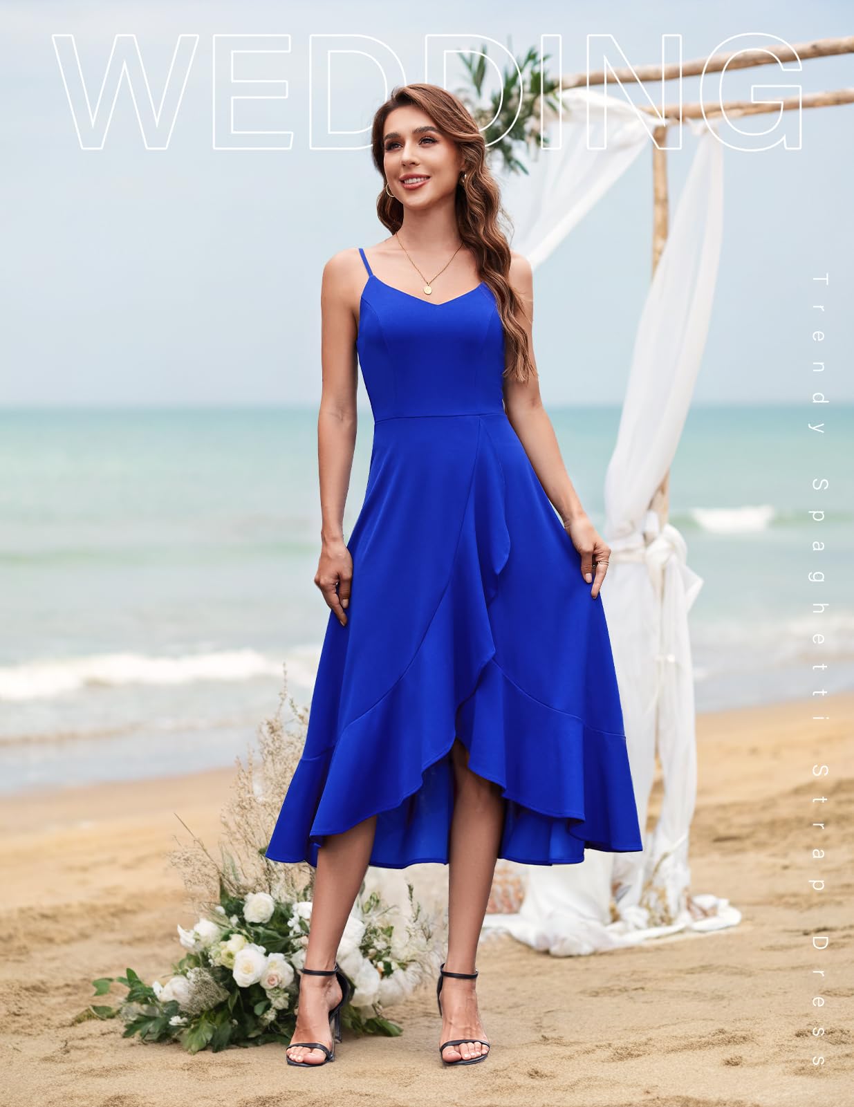 DRESSTELLS Vestido de cóctel Damas Festivas Correas de Alta Baja Vestidos de Novia hasta la Rodilla Dobladillo Volante Vestido de Verano Elegante Vestido de Fiesta