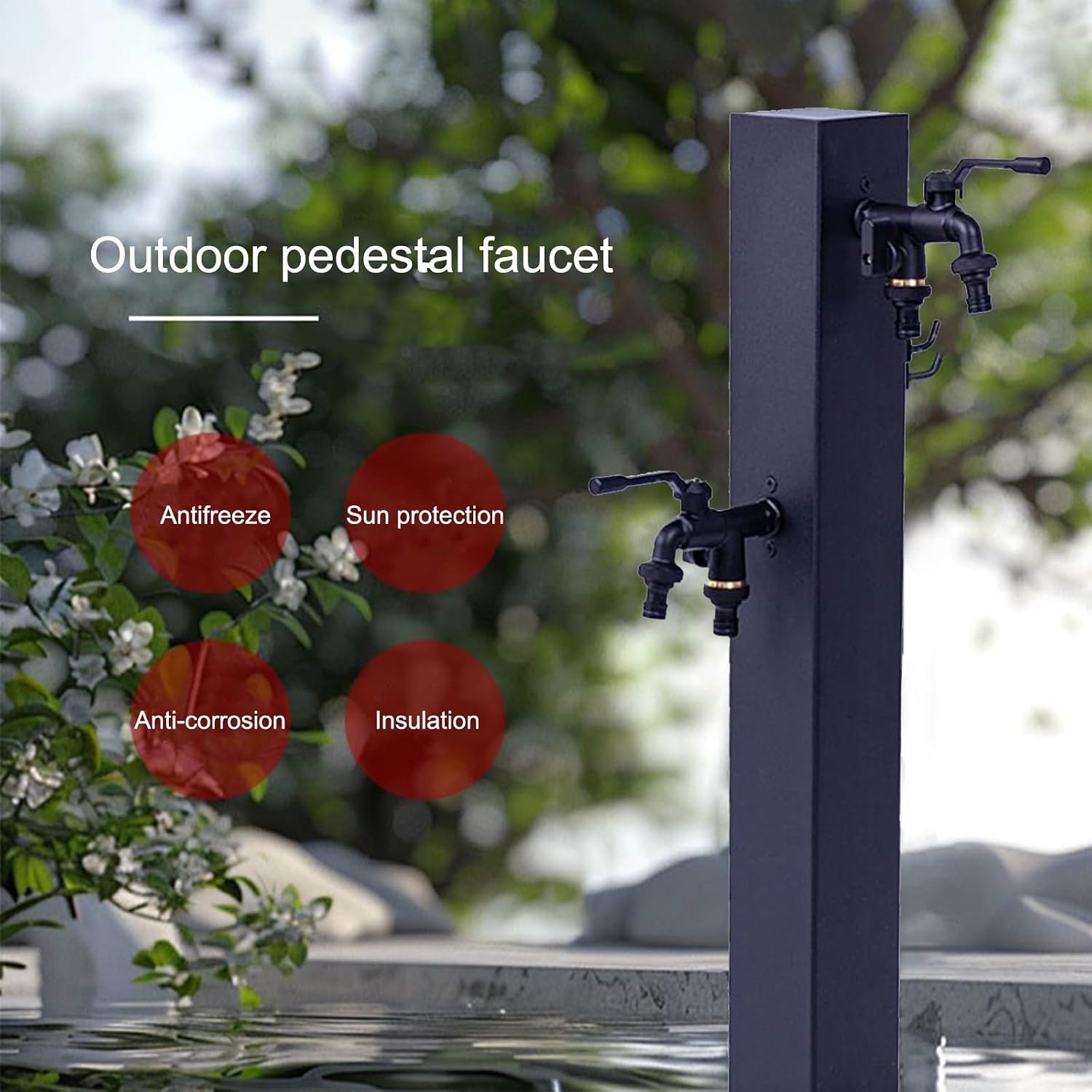 Freestanding Outdoor Garden Water Column with Double Outlet Faucet, Column Garden Water Faucet, for Easy Water Access in Your Garden or Patio,One Color-85cm/33.5in