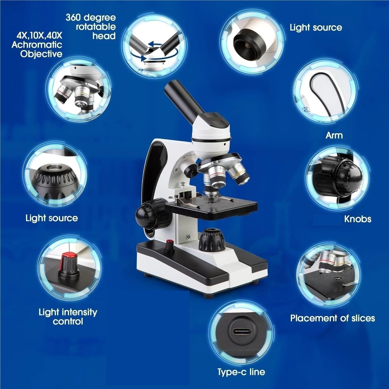 Mikroskop Biologiczny, Przenośny Stolik Na Próbki, 40–640×