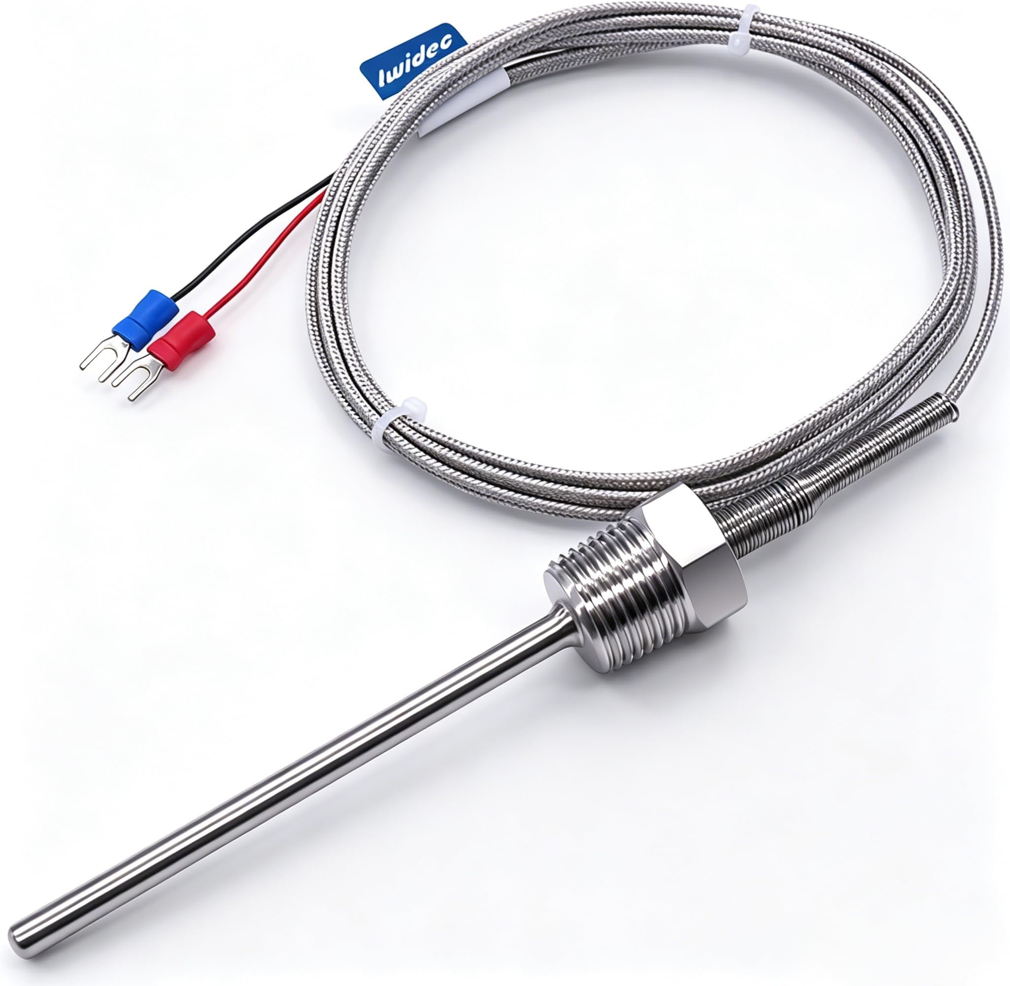 Twidec/2M NPT 1/2" inch (6X100MM) Pipe Thread Temperature Sensor Probe Two Wire Temperature Controller (0~600℃) 304 Stainless Steel K Type Thermocouple MT-205-1/2