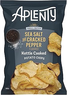Amazon Brand, Aplenty Sea Salt and Cracked Pepper Kettle Cooked Potato Chips, 8 Oz