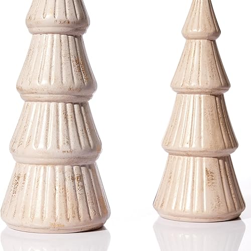 Miniatura 21 de WONDROUS' DECO Figura de árbol de Navidad de madera dorada, figuras de árbol decorativas para mesa, pequeñas figuras de árboles de Navidad dorados