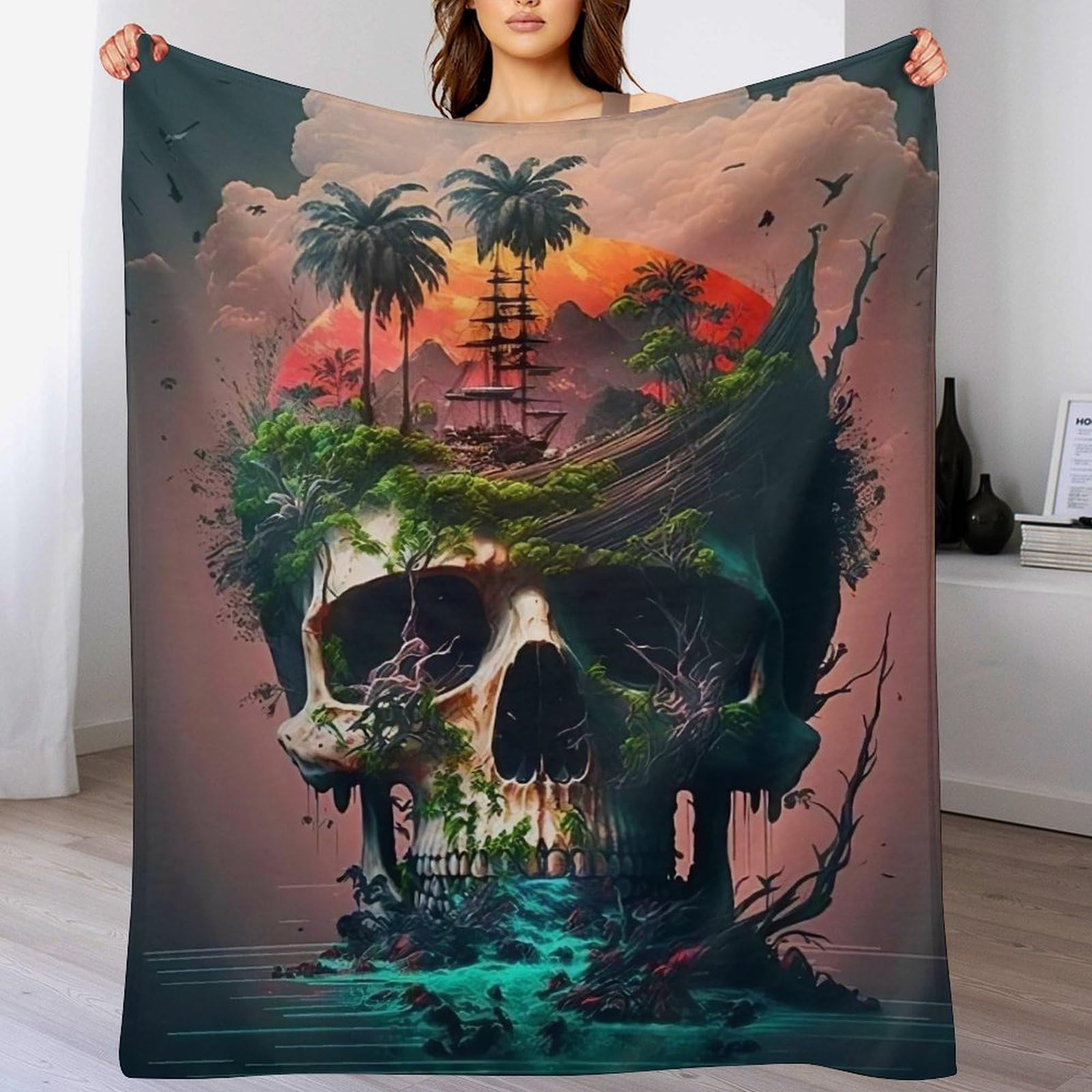 Pazzk Skull-10 Skull Throw Blanket, Warm Thick Soft All Season Fluffy Plush Couch Throw, Cozy Flannel Blanket Sofa Bed, Microfiber Anti-Pilling Washable Bed Blanket,（100×130Cm）