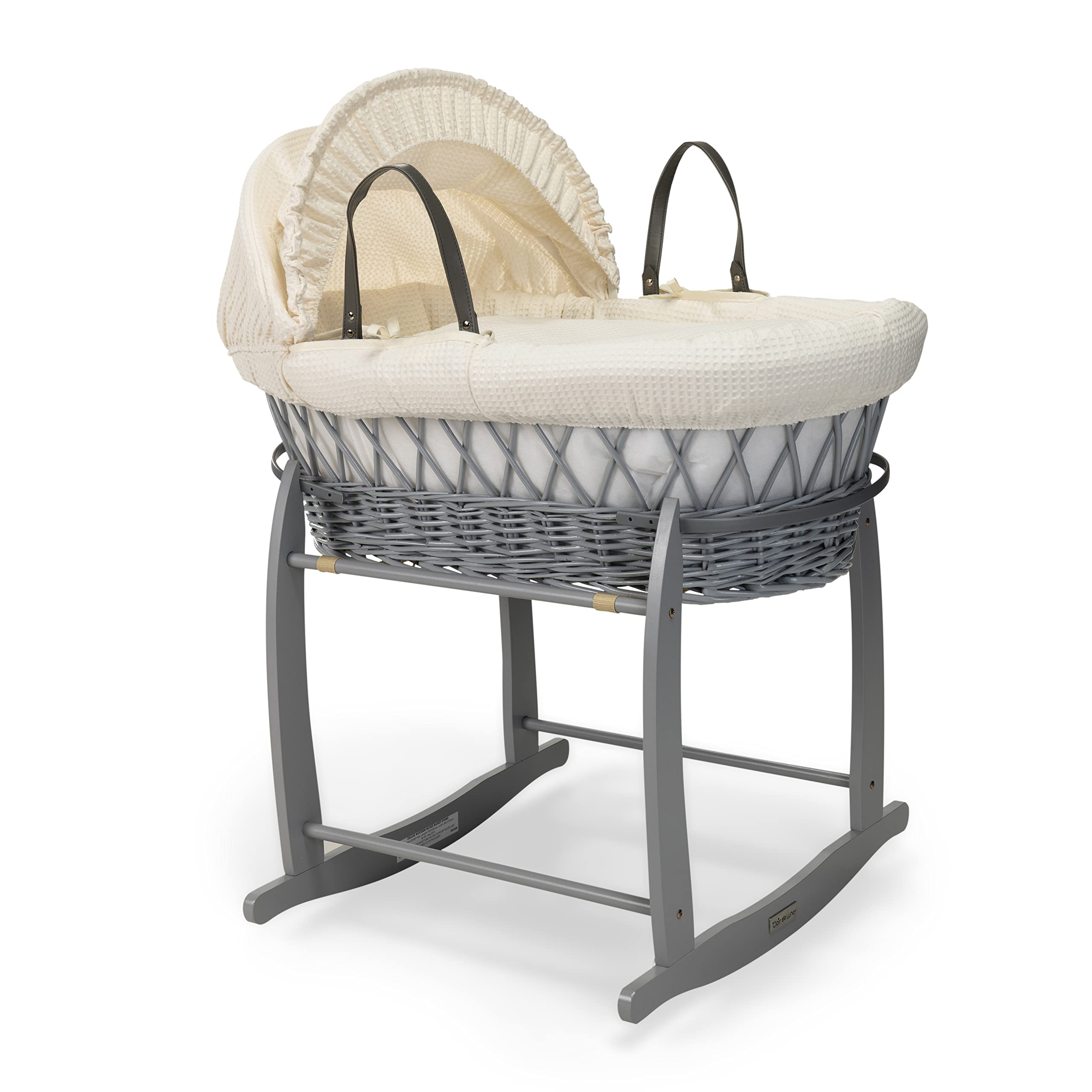 Clair de Lune Culla in vimini grigio a nido d'ape con supporto a dondolo grigio deluxe, 68 x 30 cm, color crema