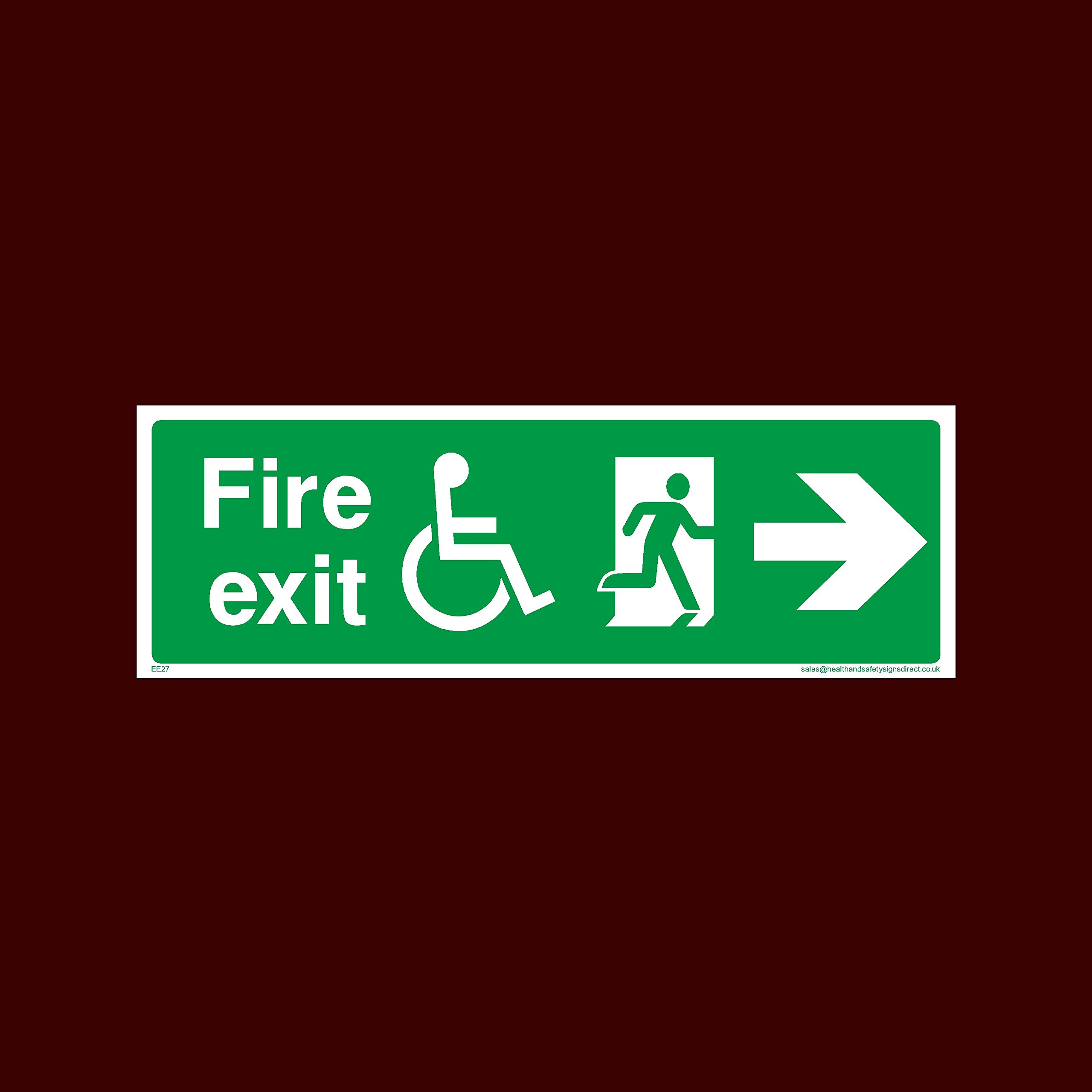 USSP&S Wheelchair Fire Exit Right Sticker/Self Adhesive Sign - Fire, Push Bar/Pad, Disabled Fire Exit, Assembly, Break Glass, Lift - (EE27)