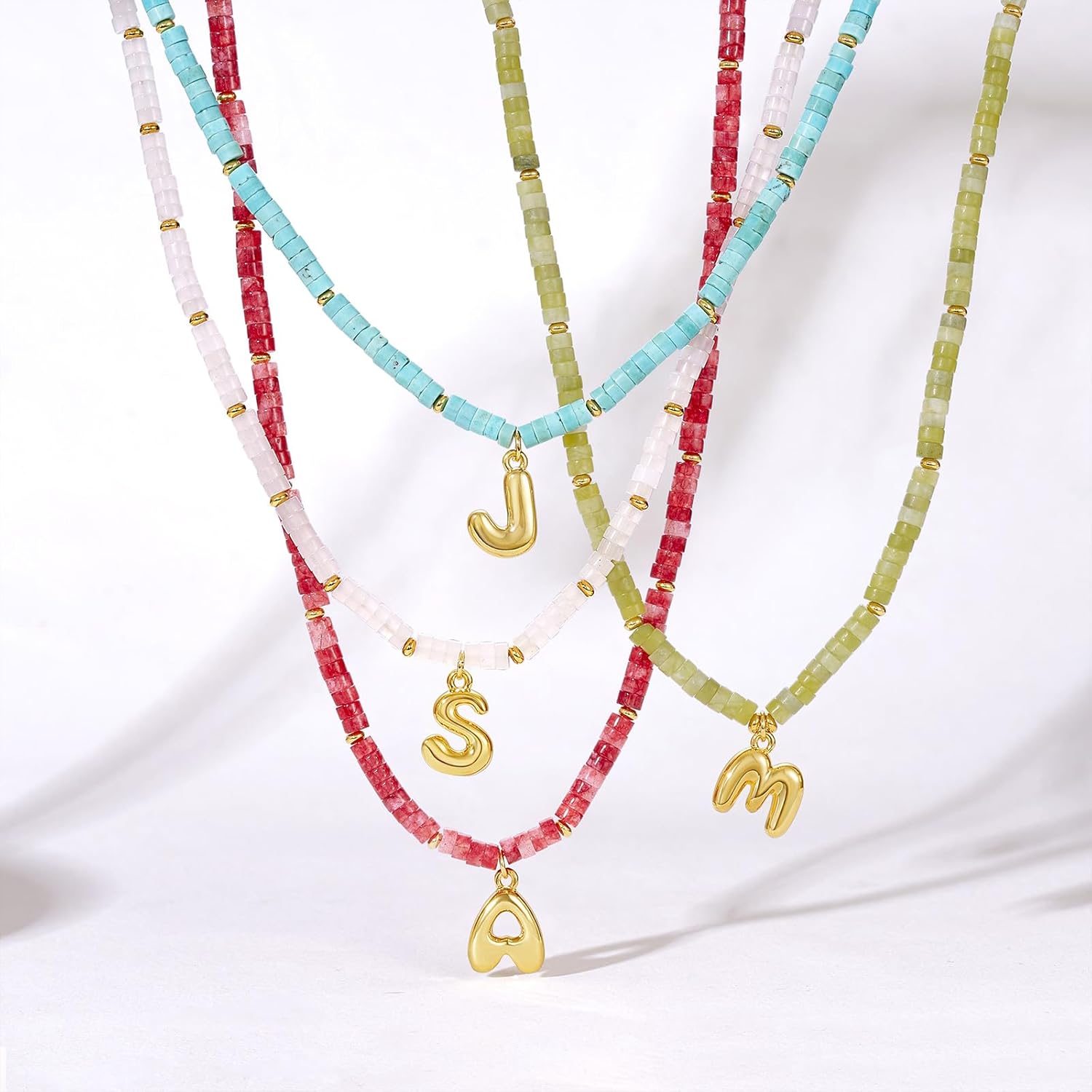 KELORIS PATH Beaded Initial Necklace for Women, 14K Gilded Plated Bubble Letter Pendant Natural Handmade Stone Choker Boho Colorful Summer Beach Jewelry Gift - Image 7