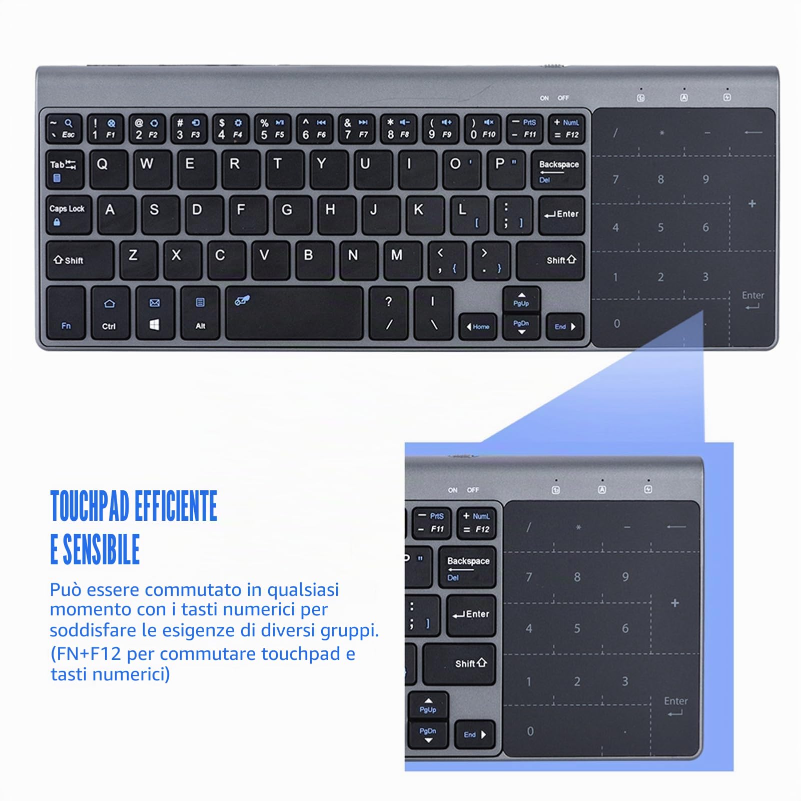 Zerone Mini Tastiera Wireless 2.4Ghz con Touchpad Tastierino Numerico Tastiera Portatile Ultrasottile Mouse Combo per PC Laptop Smart TV HTPC Android