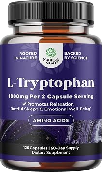 L-Tryptophan Capsules 1000mg per Serving - L Tryptophan Supplement for Sleep, Promotes Relaxation & Emotional Well-Being for Women & Men - Potent Pure Mood Support Supplement for Adults - 120 Count