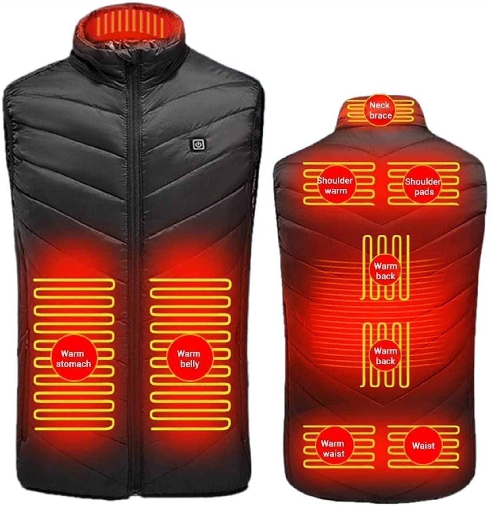 Gilet chauffant électrique MU ajustable noir 5XL pour homme et femme
