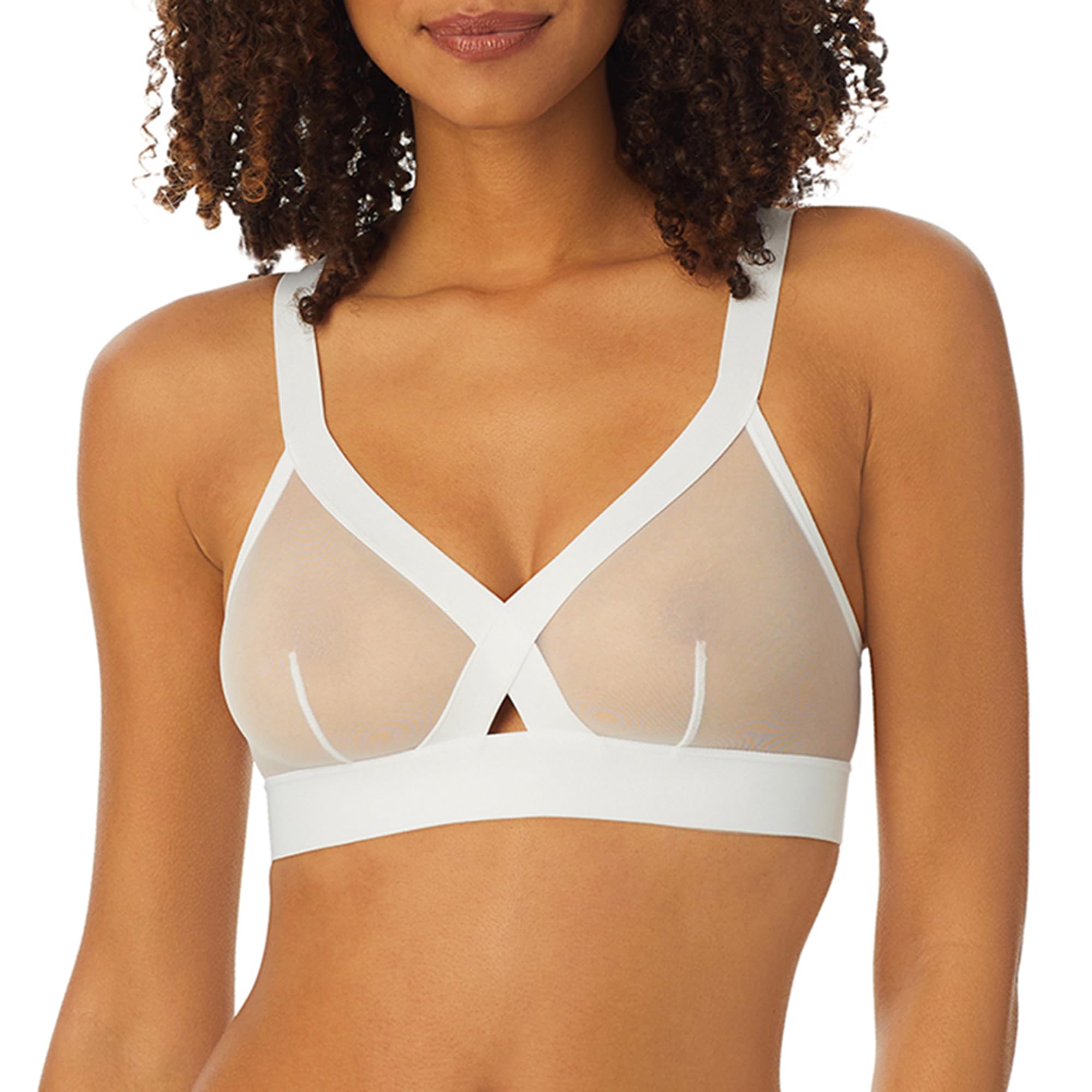 DKNY Women's Sheers Wirefree Softcup Wireless Bra, White (White Bj), X-Large