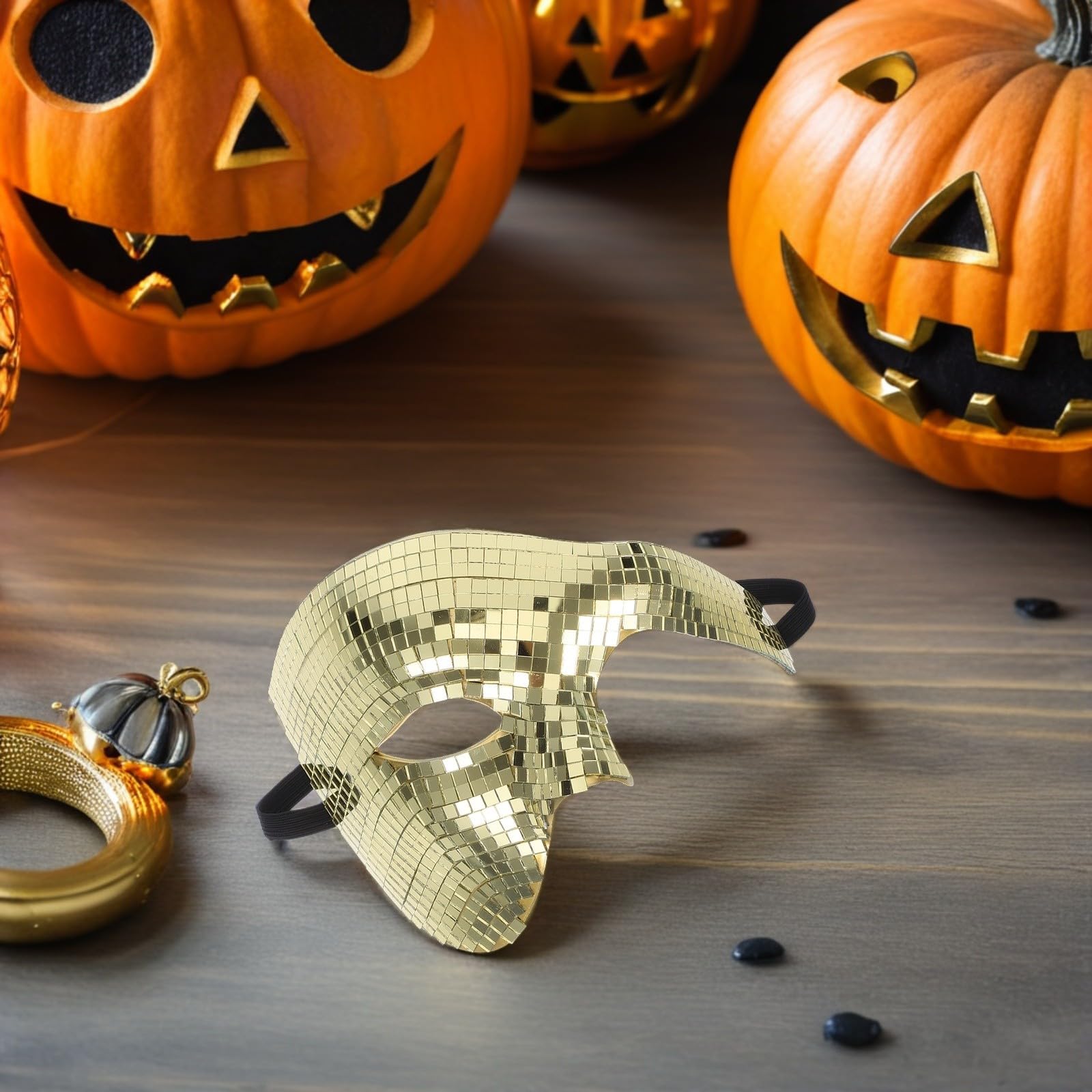 Tofficu 4 Pezzi Maschera Semi-occhio Glitter Oro in Plastica per Festa Halloween