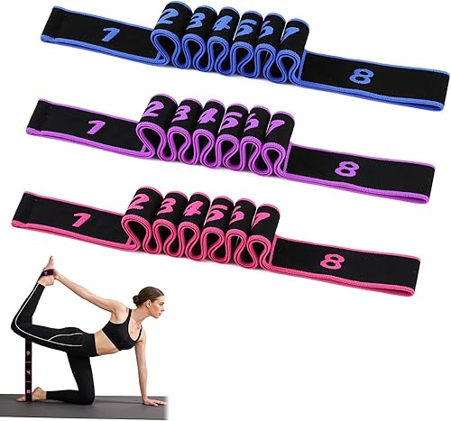 Bandas de resistencia de fitness con asas, banda ajustable para estiramiento y yoga para todo el cuerpo, banda elástica de entrenamiento de 8