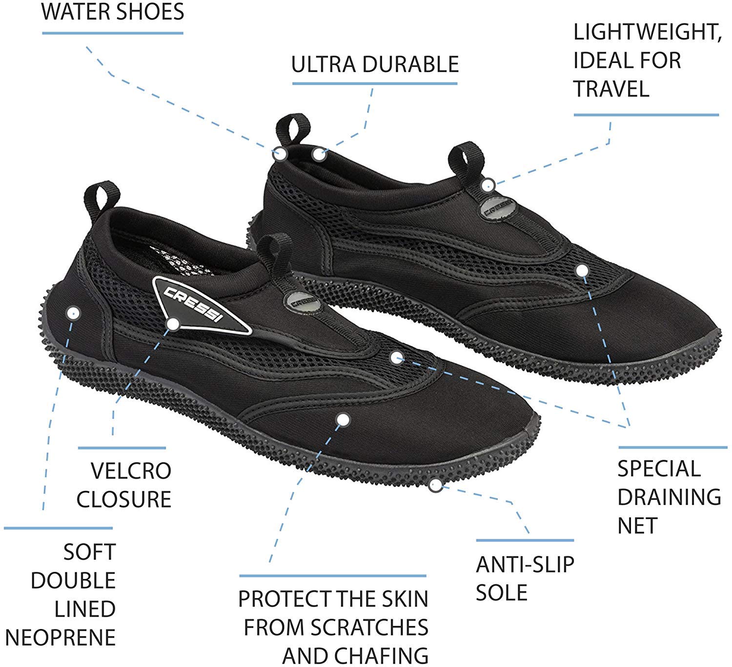 Cressi Reef, Scarpette Adatte per Mare e Sport Acquatici, Unisex – Adulto, Blu(Royal Blu), 24 EU
