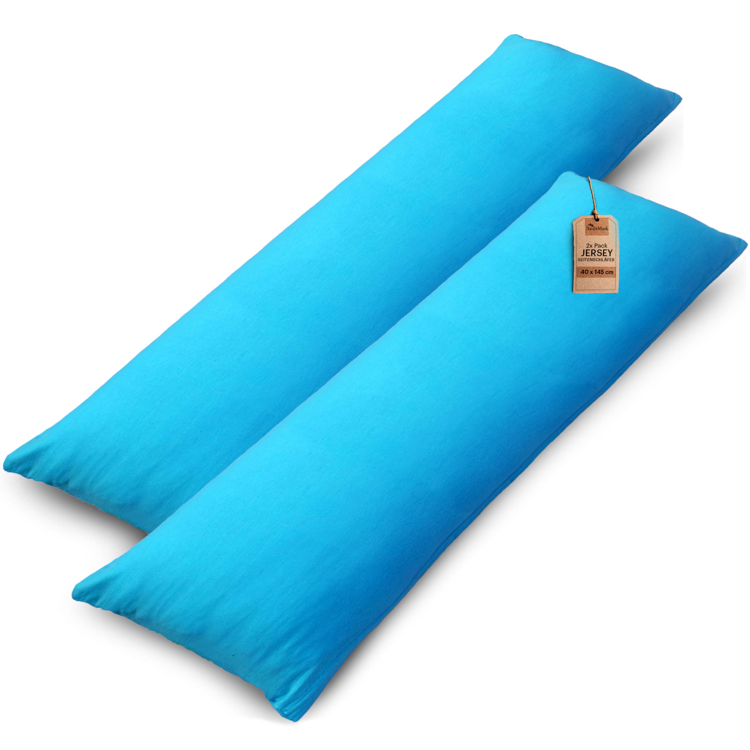 NatureMark 2er Set Jersey Kissenbezüge – Elastisch, weich, atmungsaktiv und hautfreundlich – Waschbare Kissenhülle - 40x145 cm (ideal für Seitenschläferkissen) – Türkis
