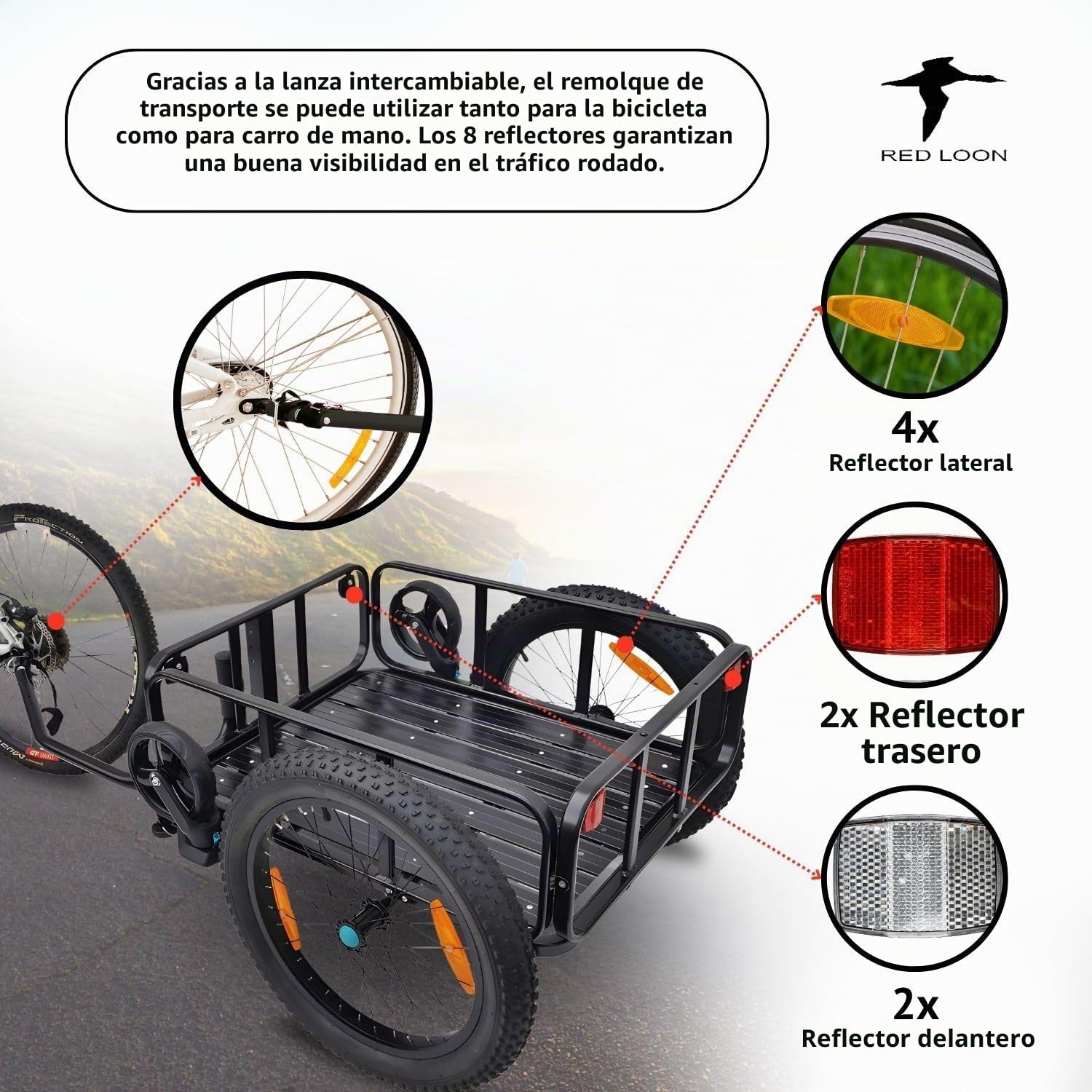 Red Loon BAC502-1 - Remolque de transporte de aluminio para bicicleta (100 litros, neumáticos de 20", máx. 60 kg, para bicicletas de 26 a 28", carretilla de mano