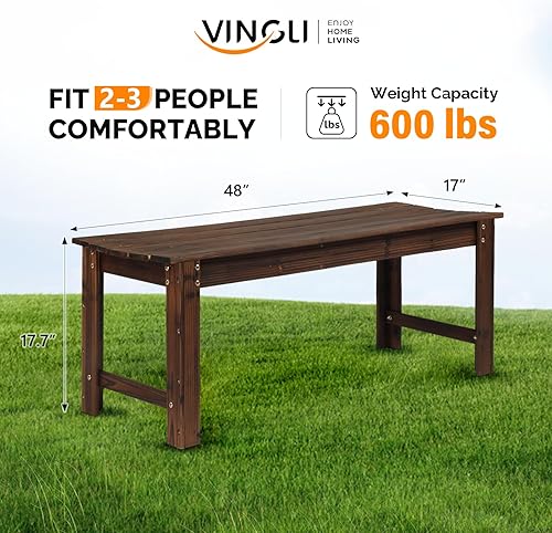 Miniatura 3 de VINGLI Banco de madera para exteriores, banco de 48 pulgadas para exteriores, banco de madera para patio, banco de jardín, banco sin espalda para