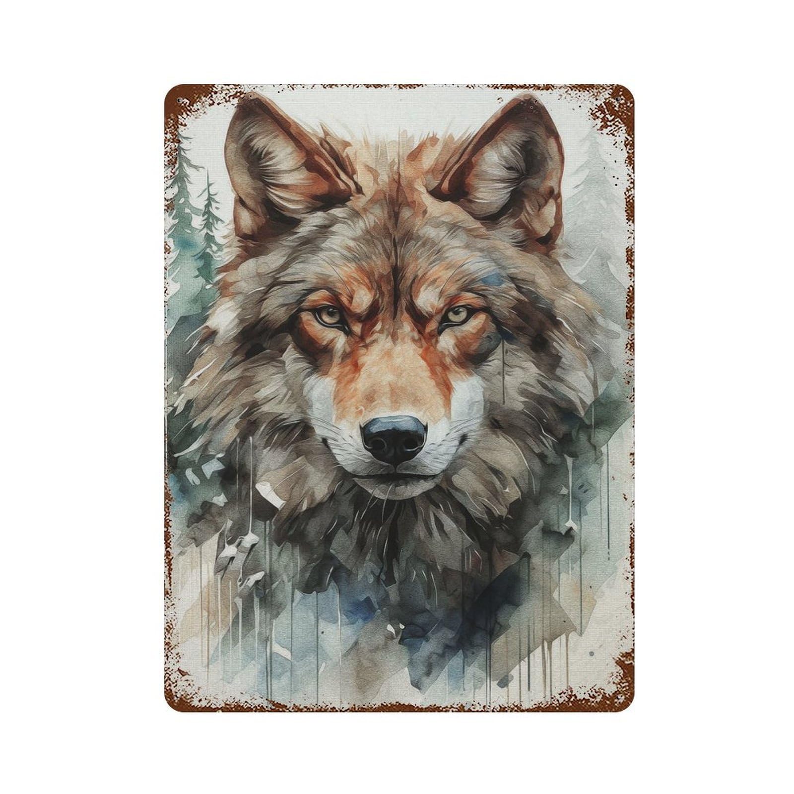 The Gaze of An Angry Wolf Rusty Metal Tin Sign 15.7"x11.8", Ideal for Patio, Garden Room And Bar Decor