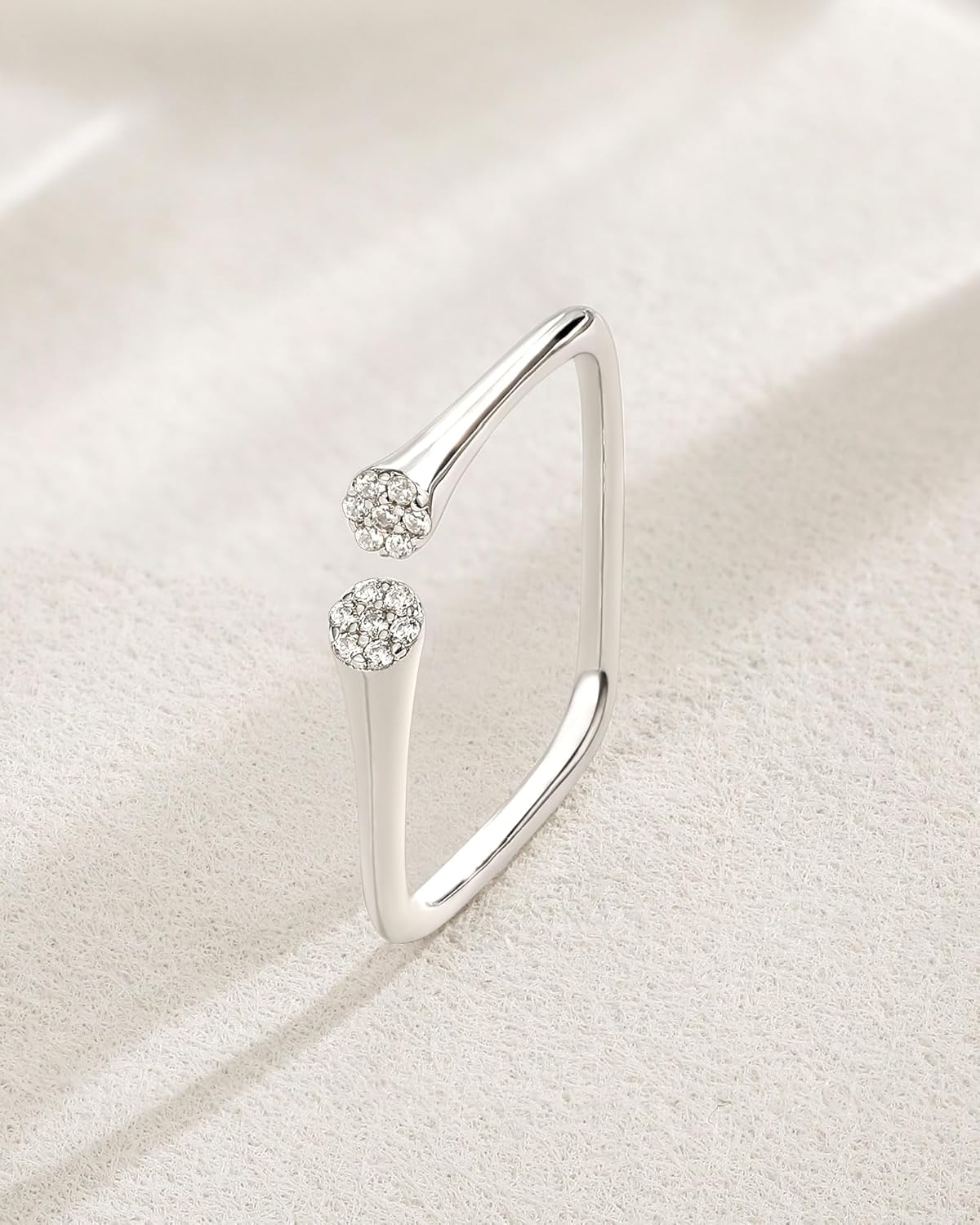 Monkton 1.5mm S925 Sterling Silver Stackable Ring Square Open Cluster Cubic Zirconia Minimalist Geometric Eternity Ring Band for Women Hypoallergenic Size 4-11 - Image 4