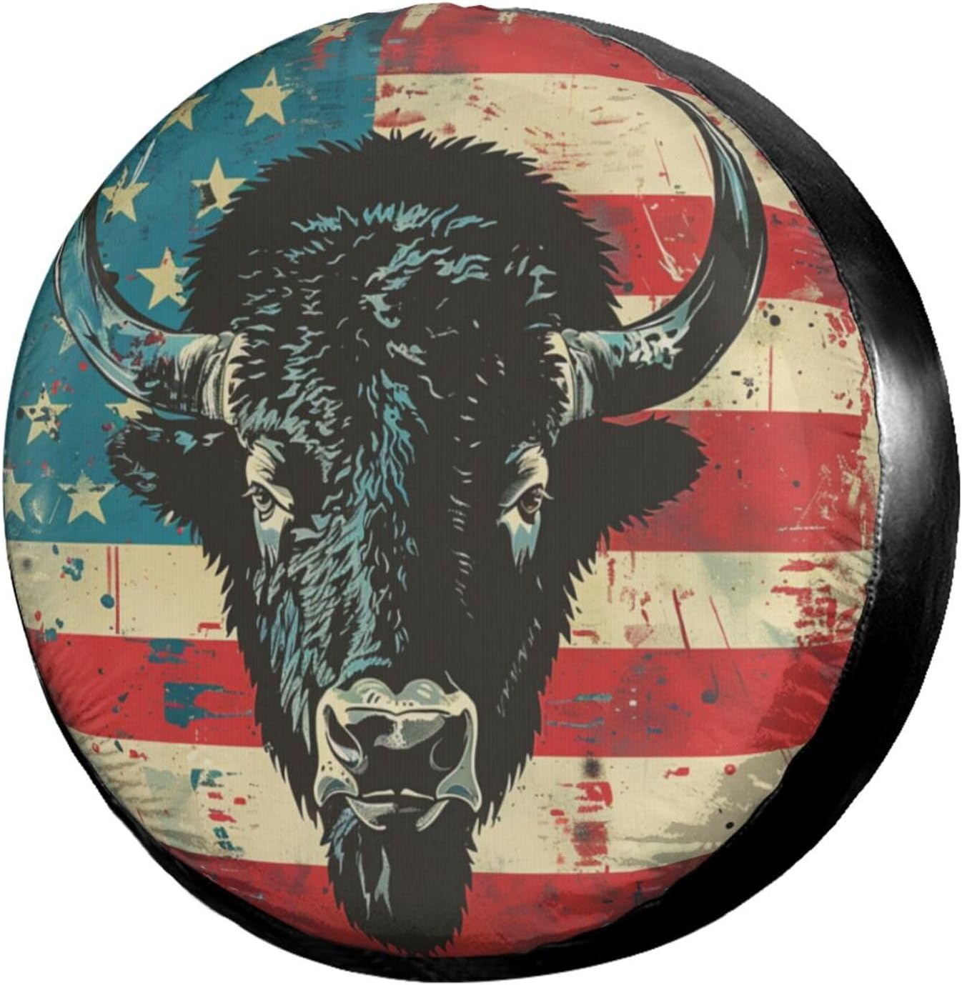 American Flag with Buffalo Spare Tire Cover Dust-Proof Wheel Tire Cover Fit Trailer, RV, SUV and Many Vehicle 17 Inch