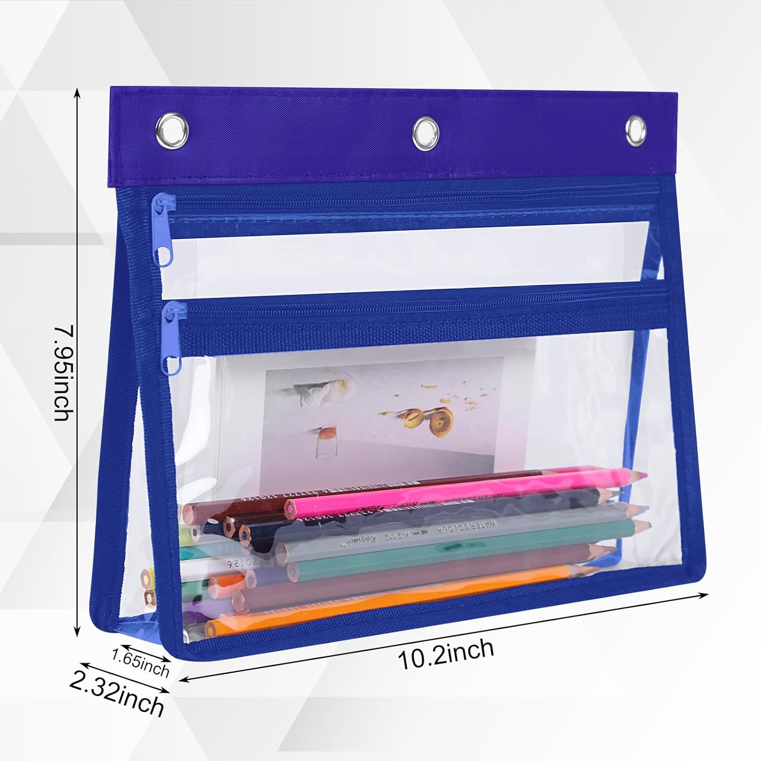 YoeeJob 24 Pack Zipper Pencil Pouches for 3 Ring Binder, 1.5 Inch Expandable with 2 Pockets and Clear Window for School and Office （Blue）