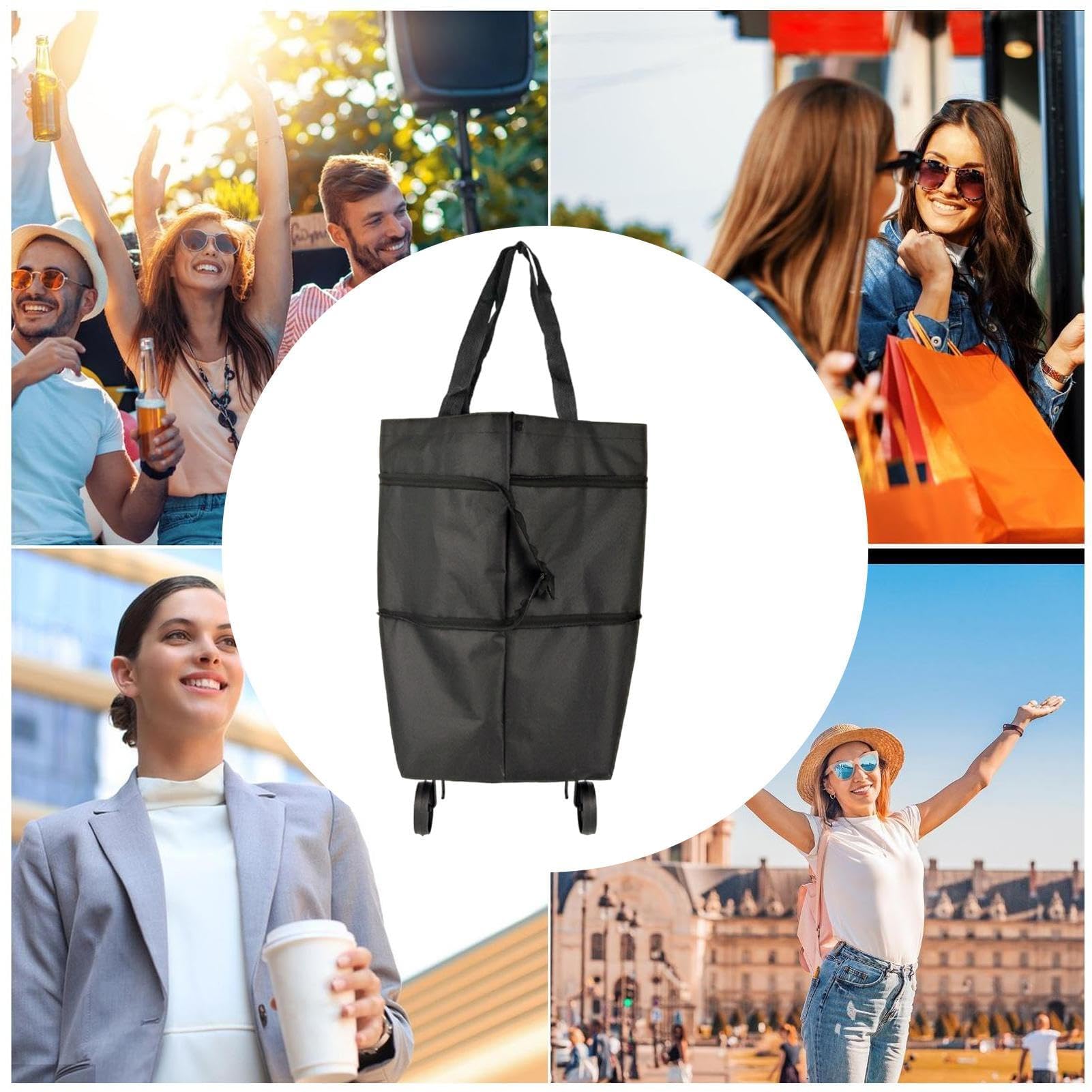 Bolsa de la compra con ruedas, carrito reutilizable de gran capacidad para un fácil transporte, ideal para alimentos, deportes, viajes, picnics y viajes diarios