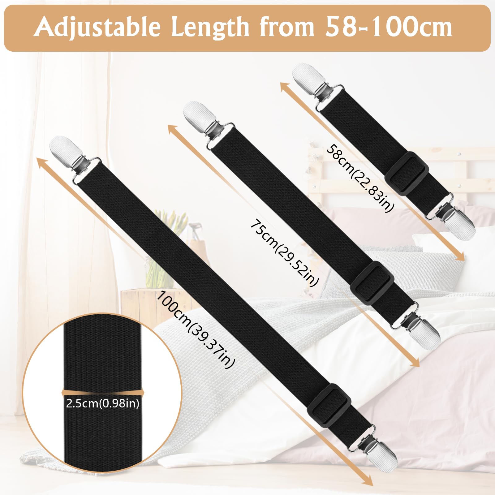 5 Stars United Bettlaken-Spanner – 4er Set, Verstellbar, Mit Metallklammern, Für Alle Matratzen