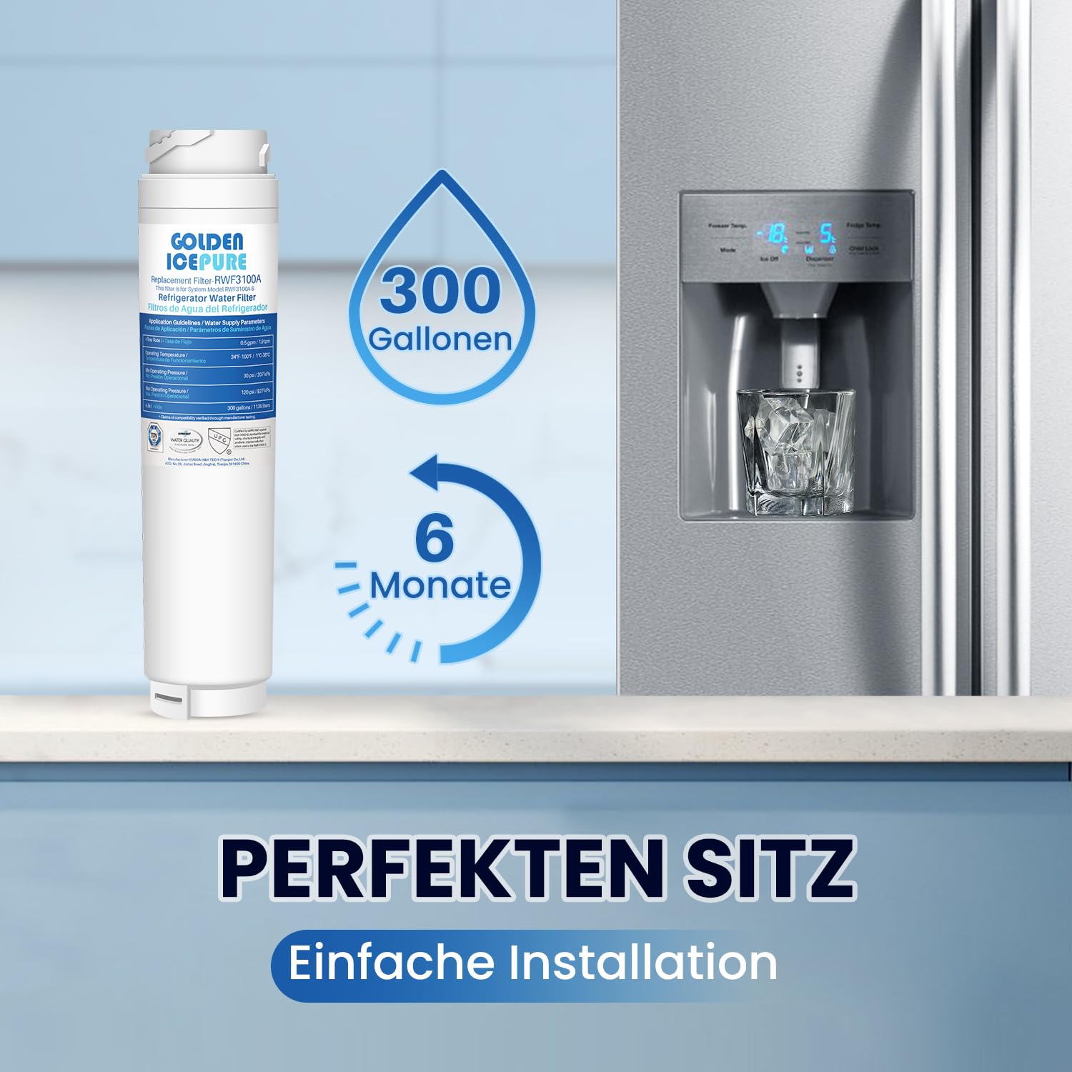 GOLDEN ICEPURE Koelkast Waterfilter Vervangingen voor Bosch Ultra Clarity 644845, Siemens Neff Miele 740560 00740560 9000194412 REPLFLTR10, Haier 0060820860 0060218743, 2 Stuks
