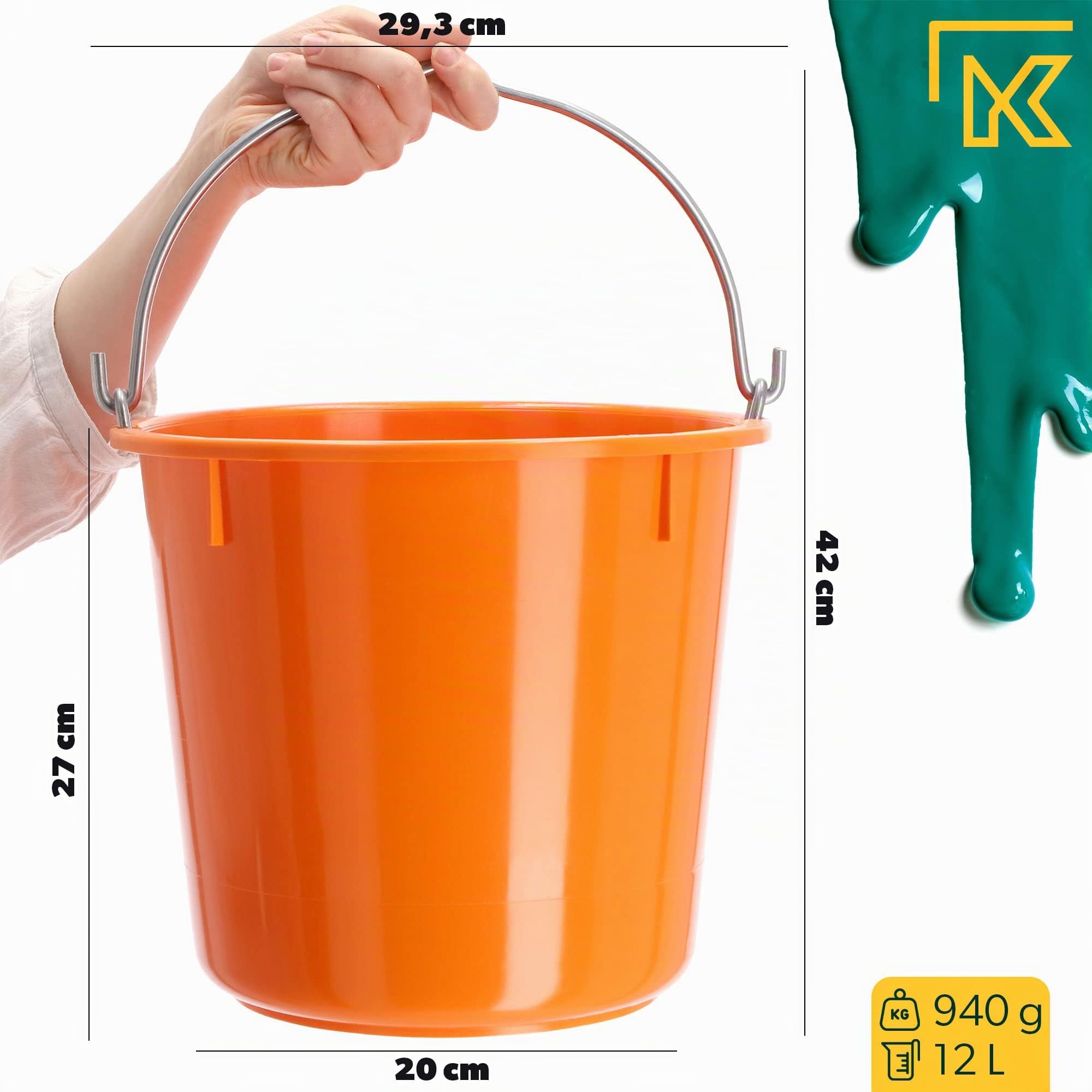 KADAX Baueimer 12L, 3er Set, Kunststoff Eimer mit Metallbügel, Mörteleimer