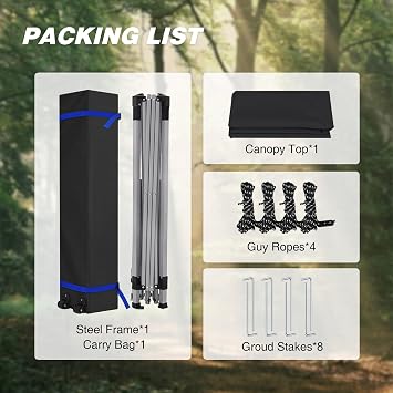 HYPER VENTURE 10x10ft Pop Up Canopy Tent with One Push Setup, Black