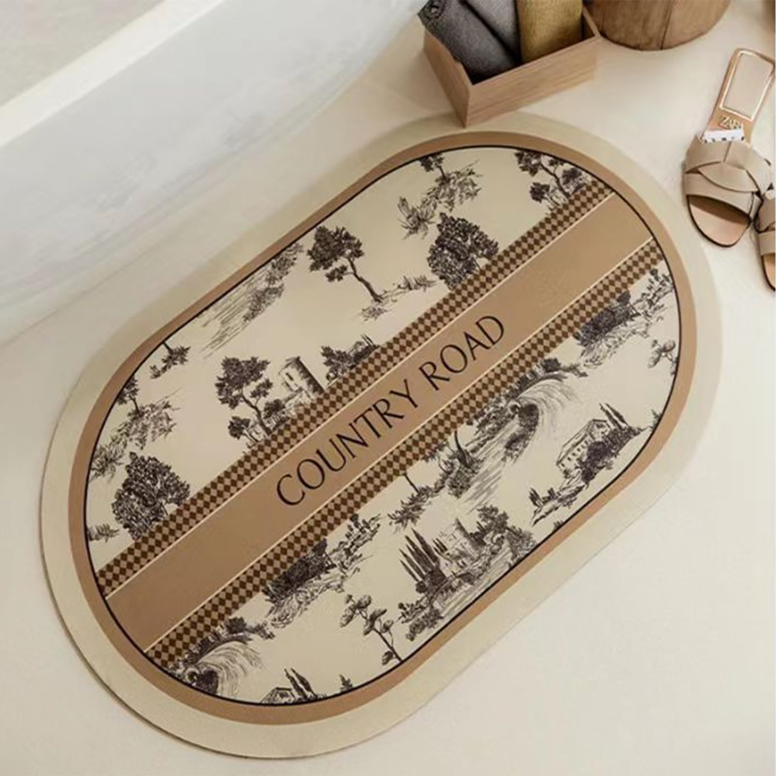 CBLDF Retro Bath Mat, Absorbent Quick-Drying Rug, Diatomaceous Earth Bath Mat, Non-Slip Washable Shower Mat, Floor Mat Bathroom Rugs (45 * 70cm) (B)