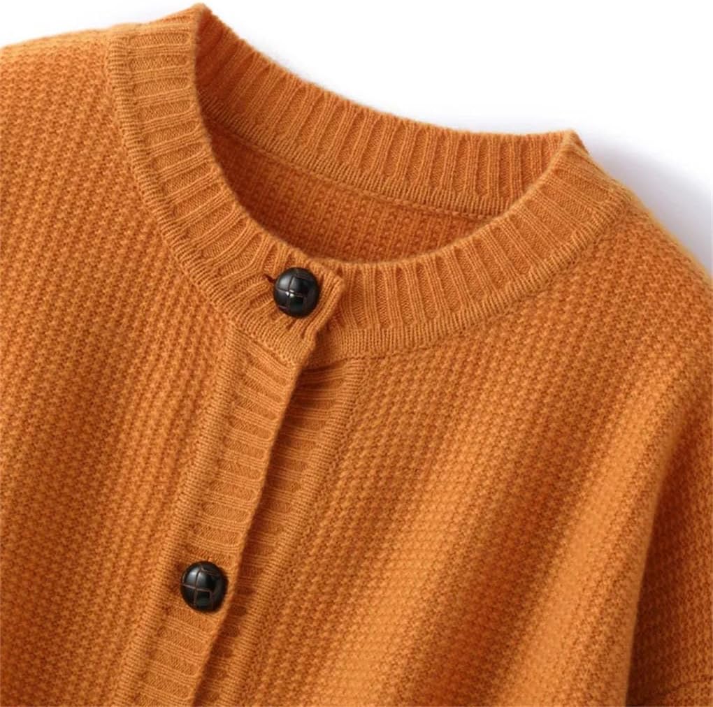 Chic Single Breasted Soft Sweater Thick Warm Women's Solid Color O-Neck Sweater Regular Fit