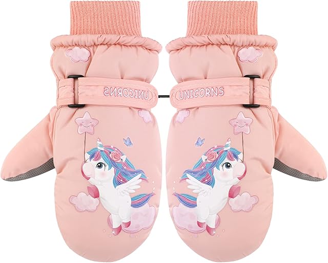 QKURT Kids Ski Gloves, Winter Windproof Snow Mittens Thermal Insulation Mitts Girls Boys Cold Weather Mittens for 2~15 Years Old Kids Sledding Snowboard Skating Cycling Running and Outdoor Activities