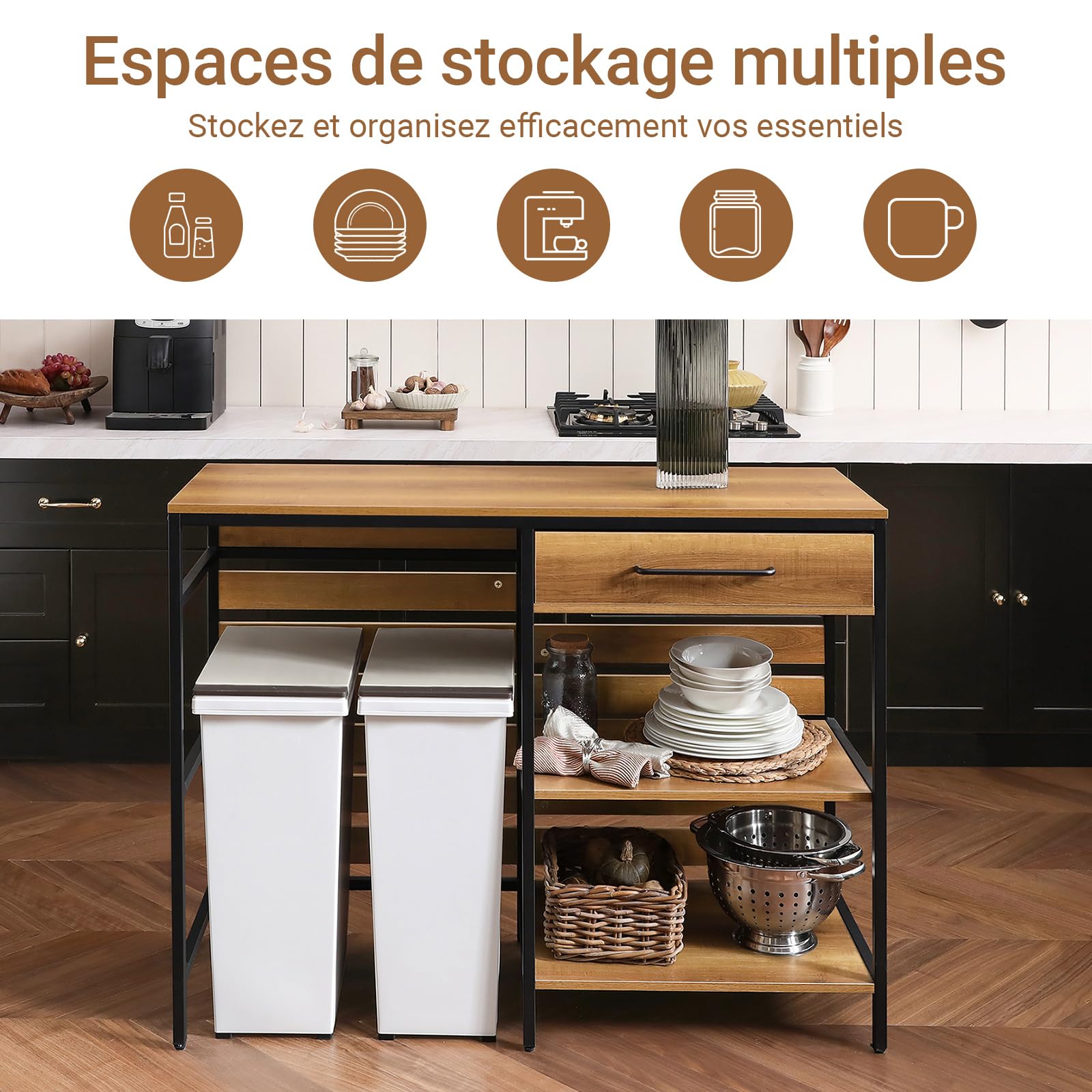 SoBuy Desserte de Cuisine Autoportante, tiroir & 2 étagères, 120x90x45cm