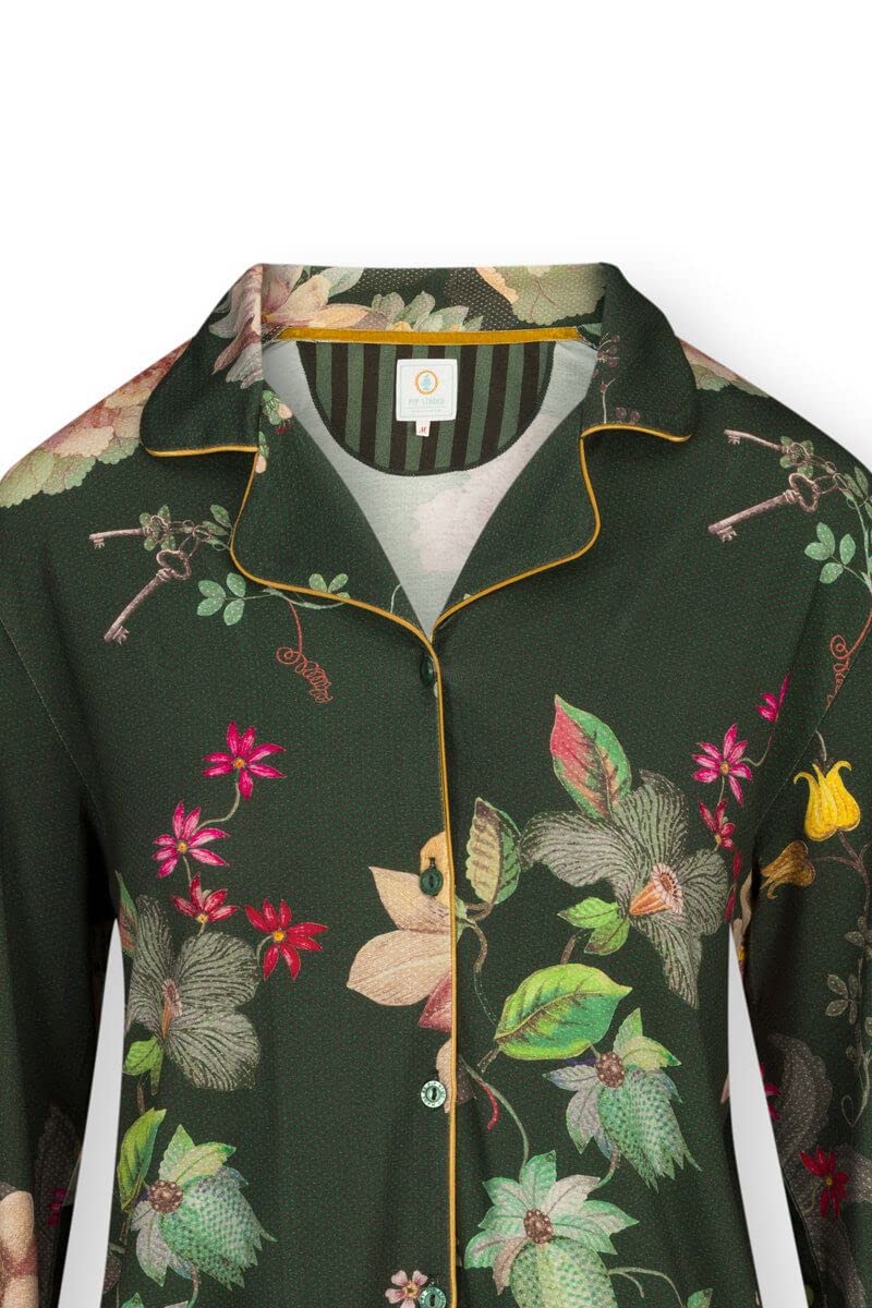 PIP Studio Top a maniche lunghe Flos Tokyo Bouquet | verde scuro - S