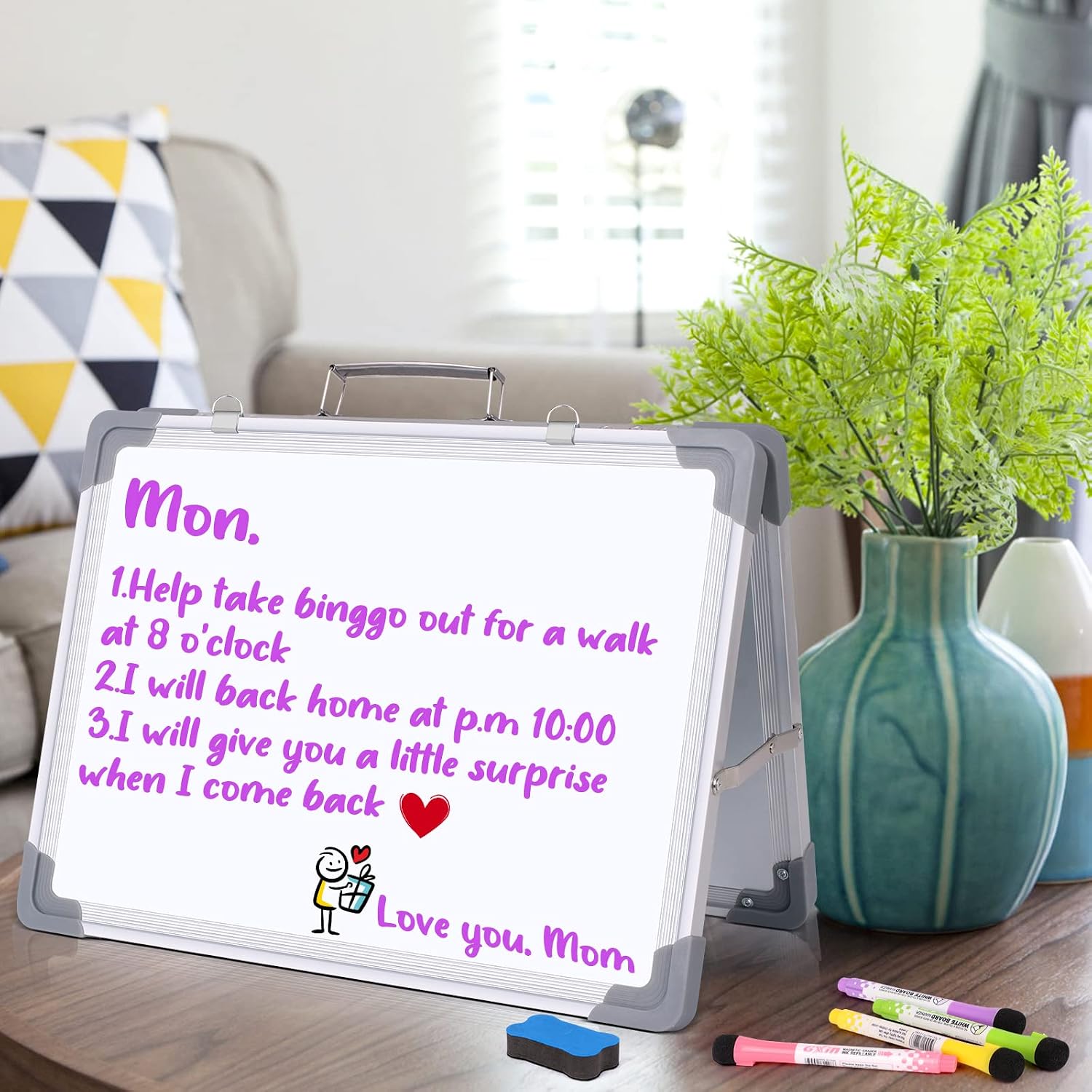 16PCS Small Dry Erase White Board with Stand, 12"X16"Double Sided Magnetic Desktop Foldable Dry Erase Whiteboard Portable White Board Calendar Dry Erase with 4 Hooks for Wall Office, School, Home.