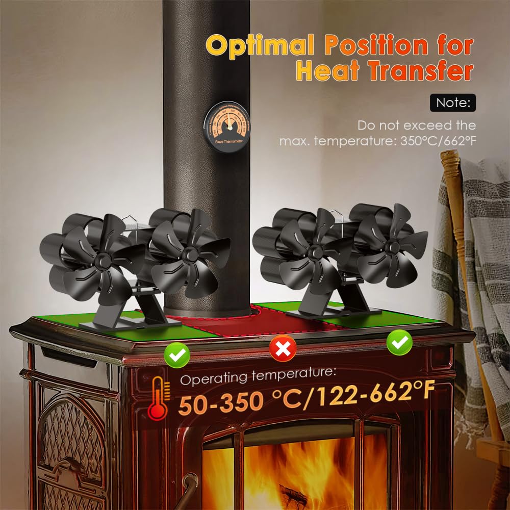 Ventilatore Per Stufa A Legna Do-Electr | 10 Pale Con Termometro Magnetico, Senza Elettricità - Foto 10