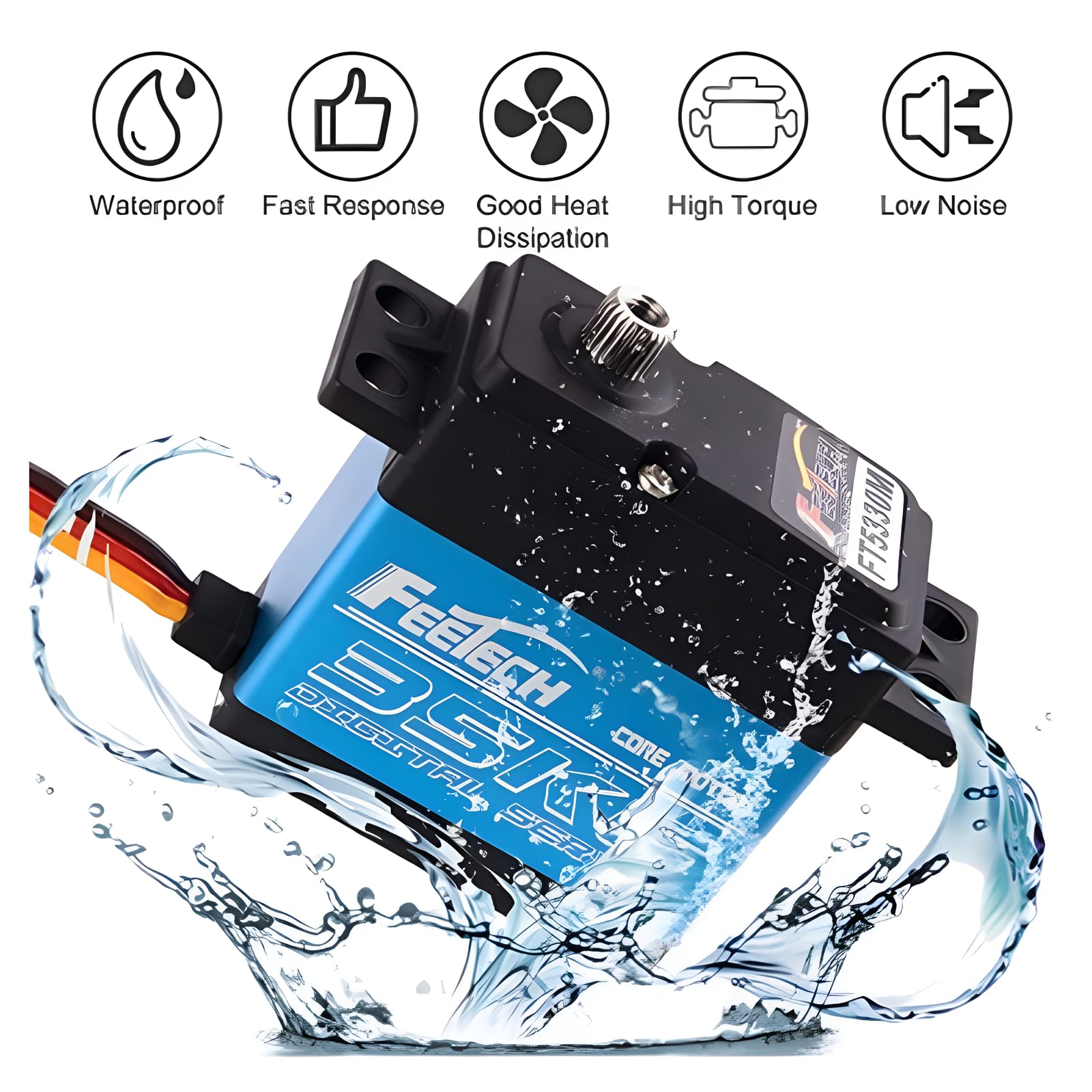 FT5330M Digital Servo 35KG Wasserdicht Metallgetriebe 180 Grad | 2 Stück Inklusive 25T Servoarm und Hupe. Ideal für 1/8 1/10 RC Baja, Buggy & Crawler