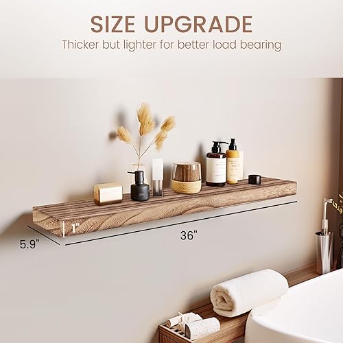 Miniatura 2 de Estantes flotantes de 36 pulgadas de largo, juego de 2 estantes de madera rústica montados en la pared, estante de repisa de pared con soportes de