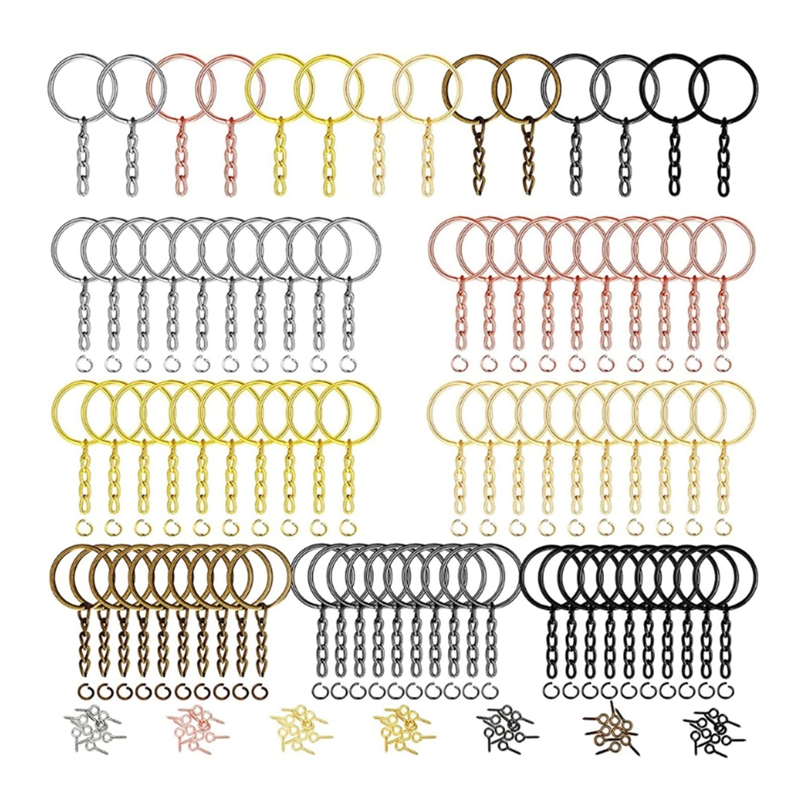 yaoqijie 210 Teile/Satz Split schlüsselringe Bulk mit Kette 25mm offene Ringe Schraube Auge pins Kits for DIY. Handwerksschmuck Schmuck, der 7 Farben Macht Lasting (Color Shown)