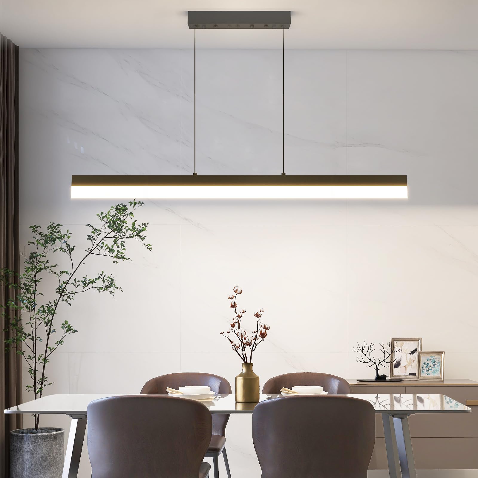 Mikeru Pendelleuchte esszimmer, 32W 80cm Esstischlampe hängend, Kronleuchter Dimmbar Mit Fernbedienung Hängelampe Esstisch, 1-150cm Esszimmerlampe Höhenverstellbar, Esszimmerlampe Schwarz