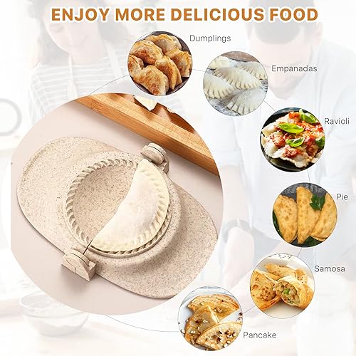 Miniatura 6 de Prensa para hacer empanadas de 7 piezas, prensa para hacer albóndigas de 3 tamaños con cortador de masa y cuchara de relleno, molde para albóndigas