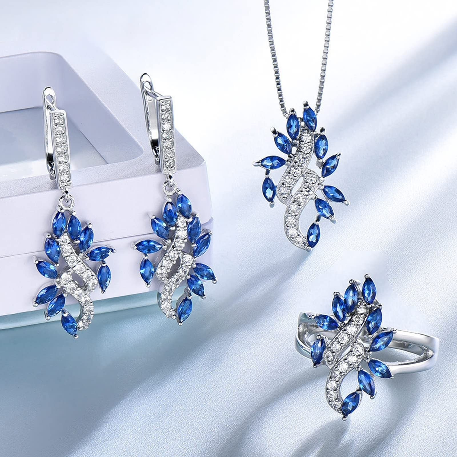 Gioielli da sposa per damigelle d'onore in argento Sterling, set di gioielli da sposa argento foglia orecchini collana e anello set di gioielli per le donne